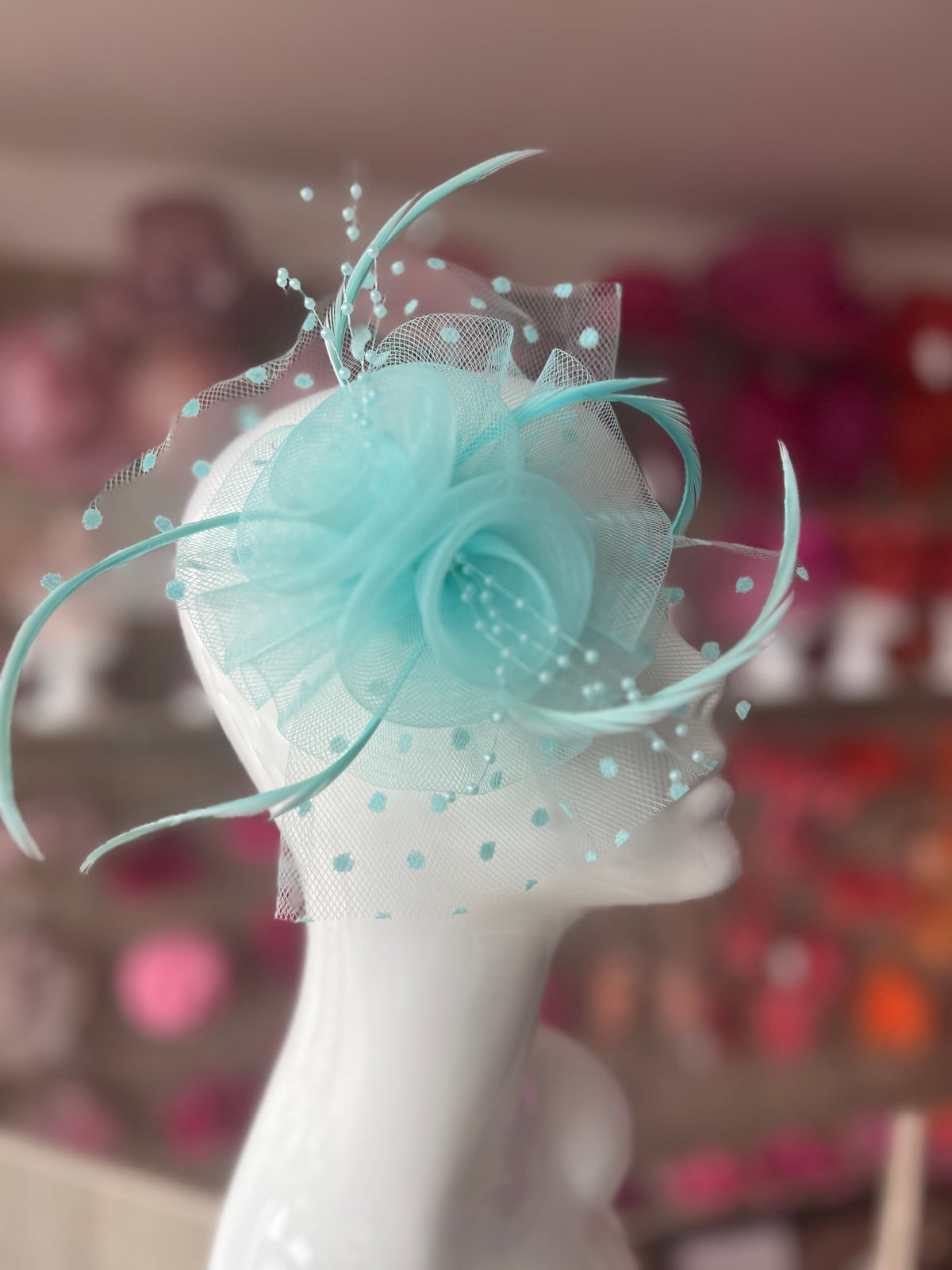 Small Aqua Fascinator Clip With Poka Dots-Fascinators Direct