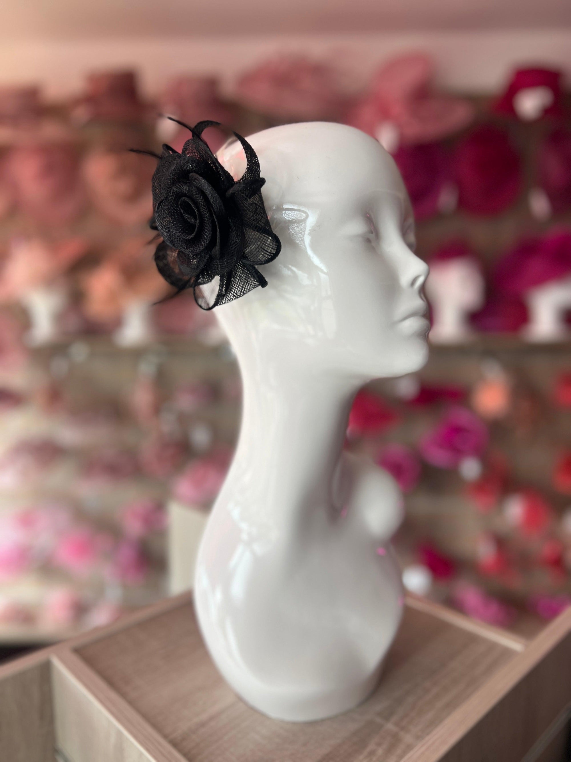 Small Black Fascinator Clip with Bow & Flower-Fascinators Direct