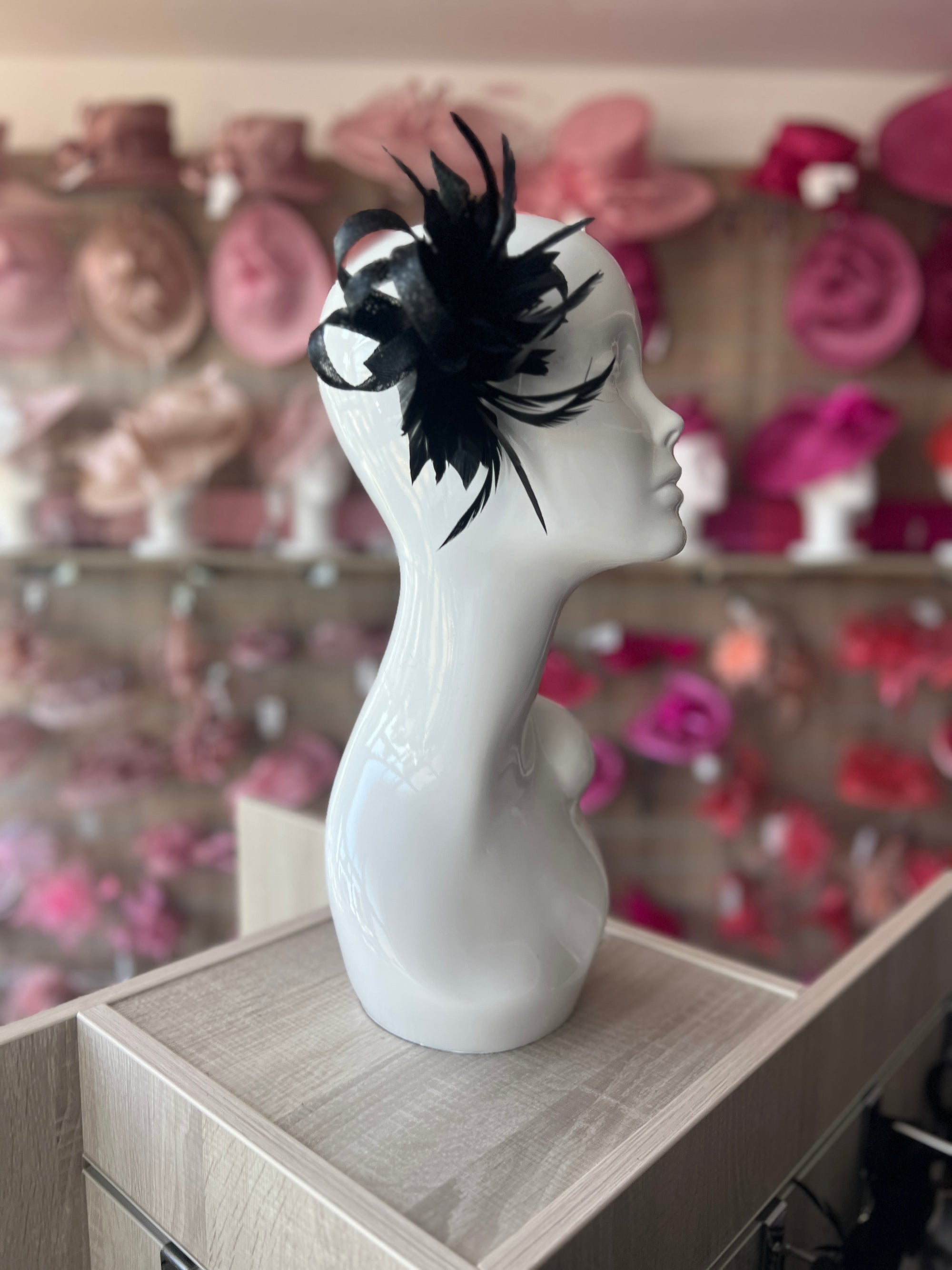 Small Black Fascinator Clip with Feathers & Loops-Fascinators Direct
