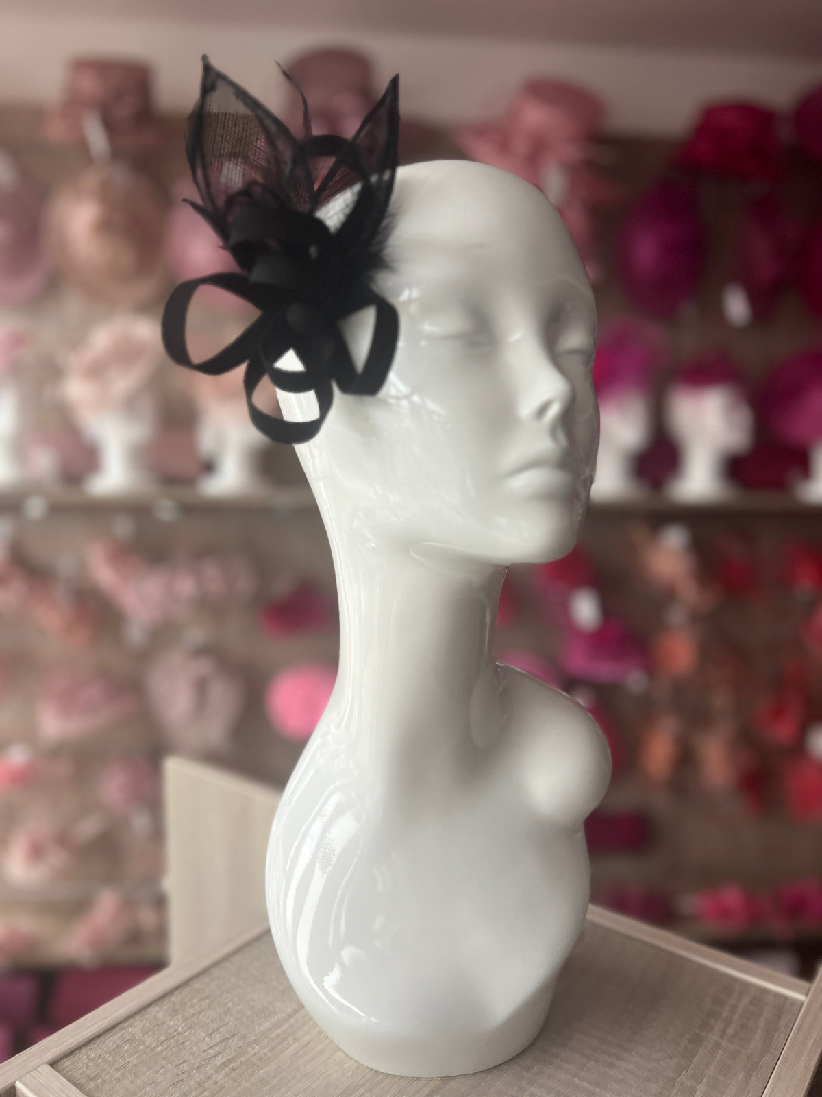Small Black Fascinator Clip with Feathers &amp; Satin Loops-Fascinators Direct