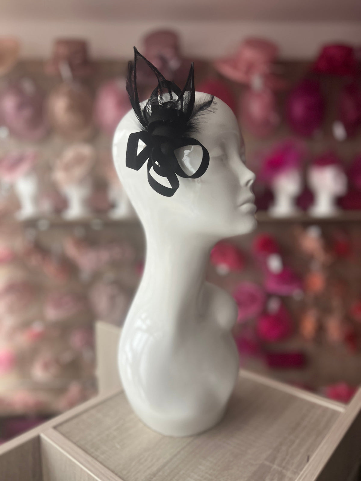 Small Black Fascinator Clip with Feathers &amp; Satin Loops-Fascinators Direct