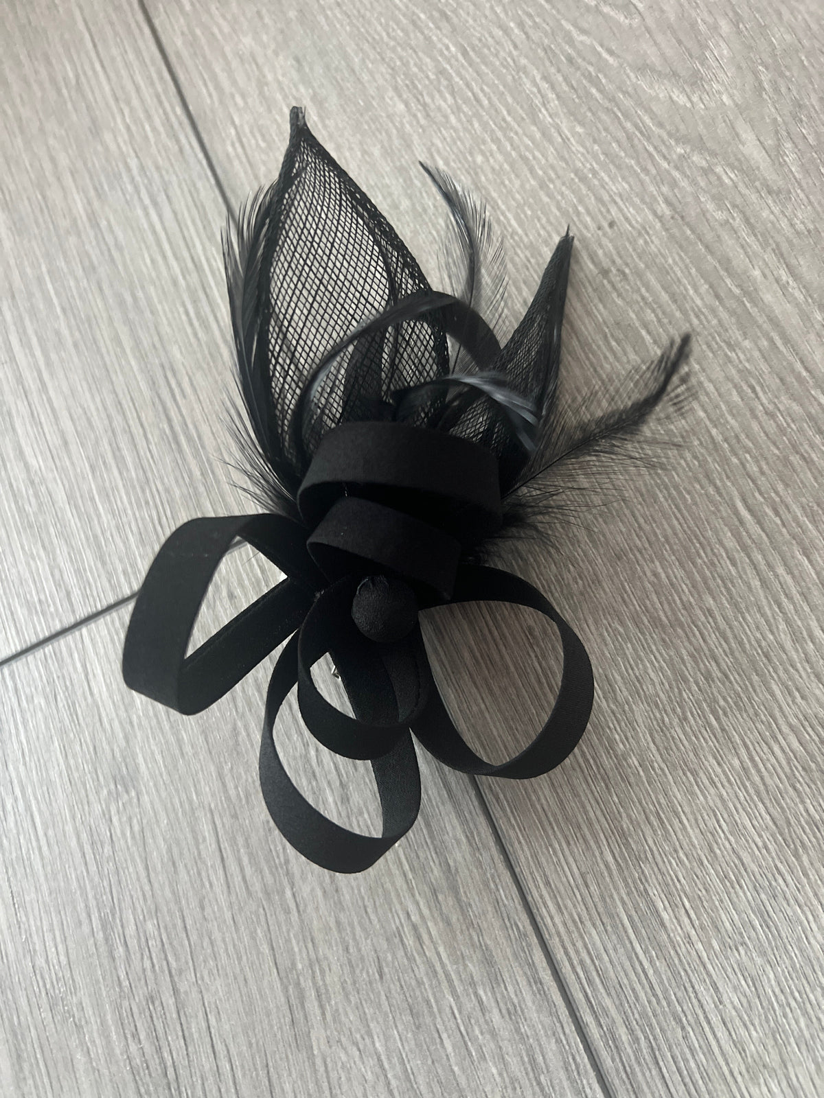 Small Black Fascinator Clip with Feathers &amp; Satin Loops-Fascinators Direct
