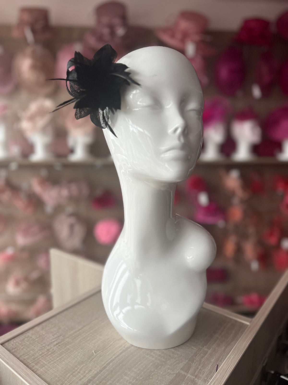 Small Black Fascinator Clip with Feathers &amp; Sinamay Leaves-Fascinators Direct