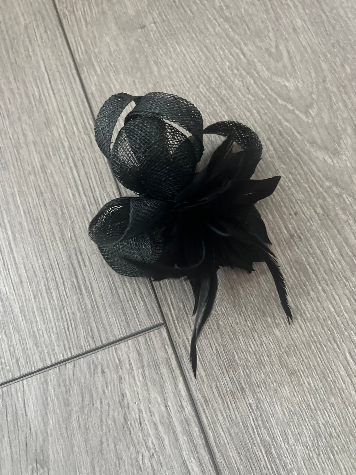 Small Black Fascinator Clip with Feathers &amp; Sinamay Leaves-Fascinators Direct