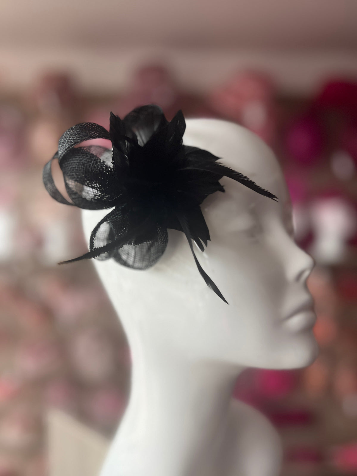 Small Black Fascinator Clip with Feathers &amp; Sinamay Leaves-Fascinators Direct