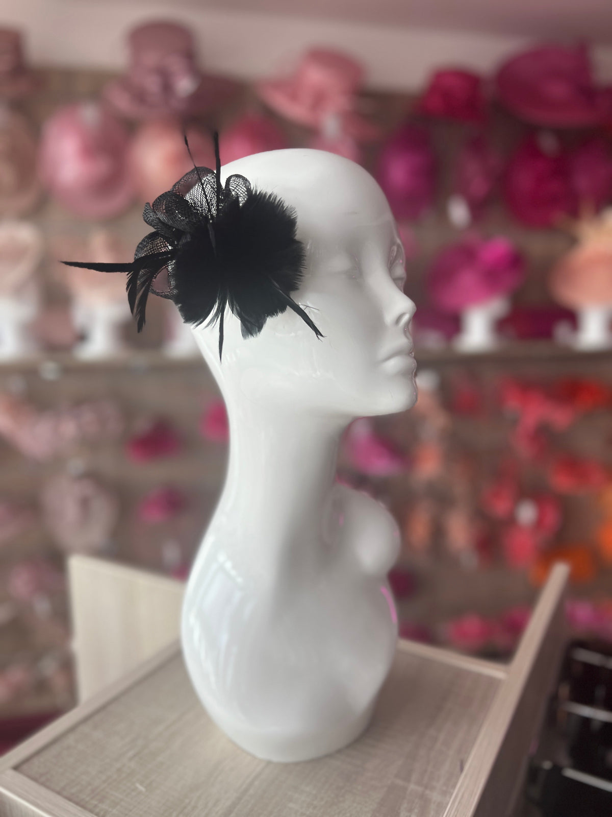 Small Black Fascinator Clip with Feathers &amp; Sinamay Petals-Fascinators Direct