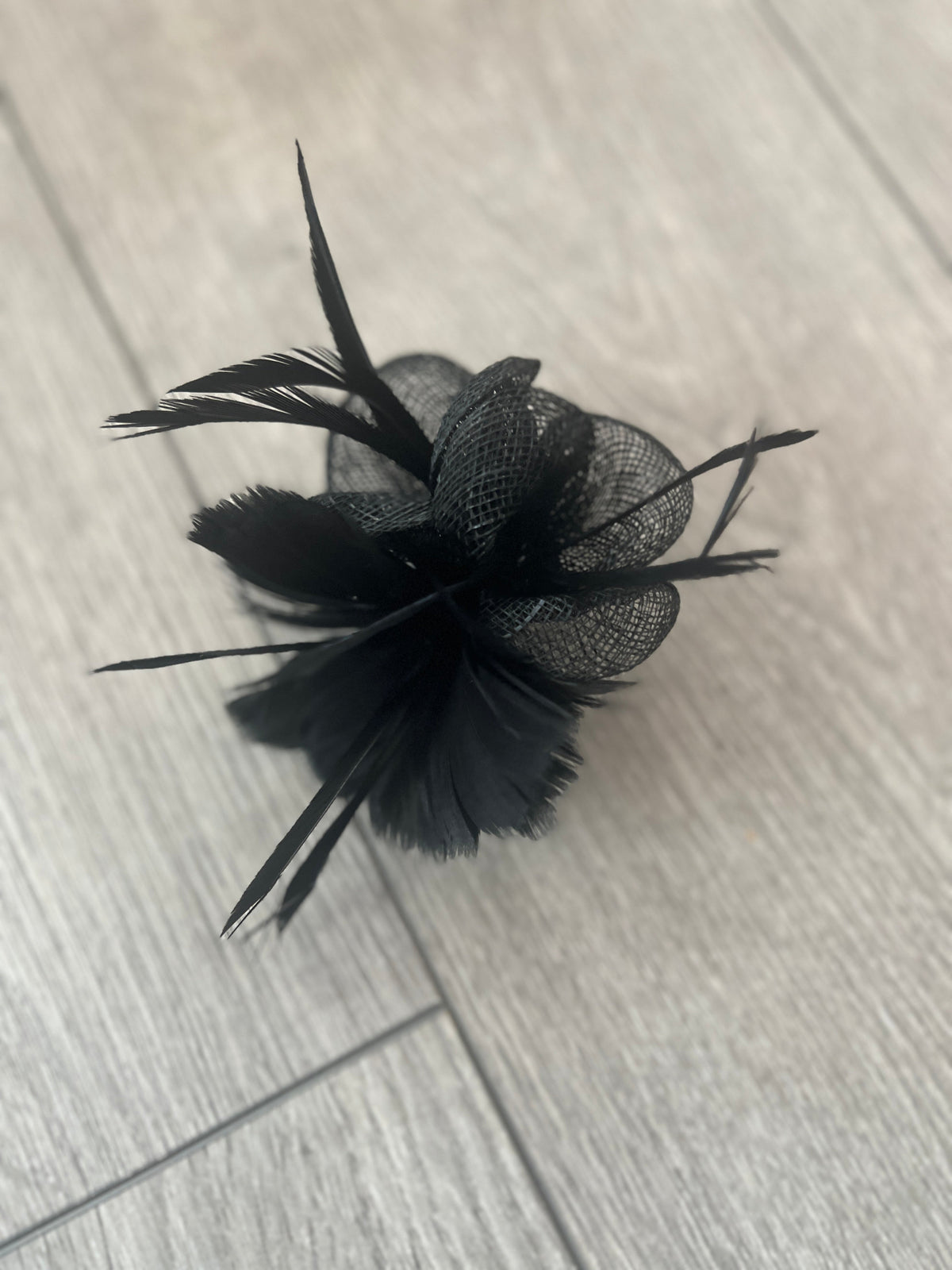 Small Black Fascinator Clip with Feathers &amp; Sinamay Petals-Fascinators Direct