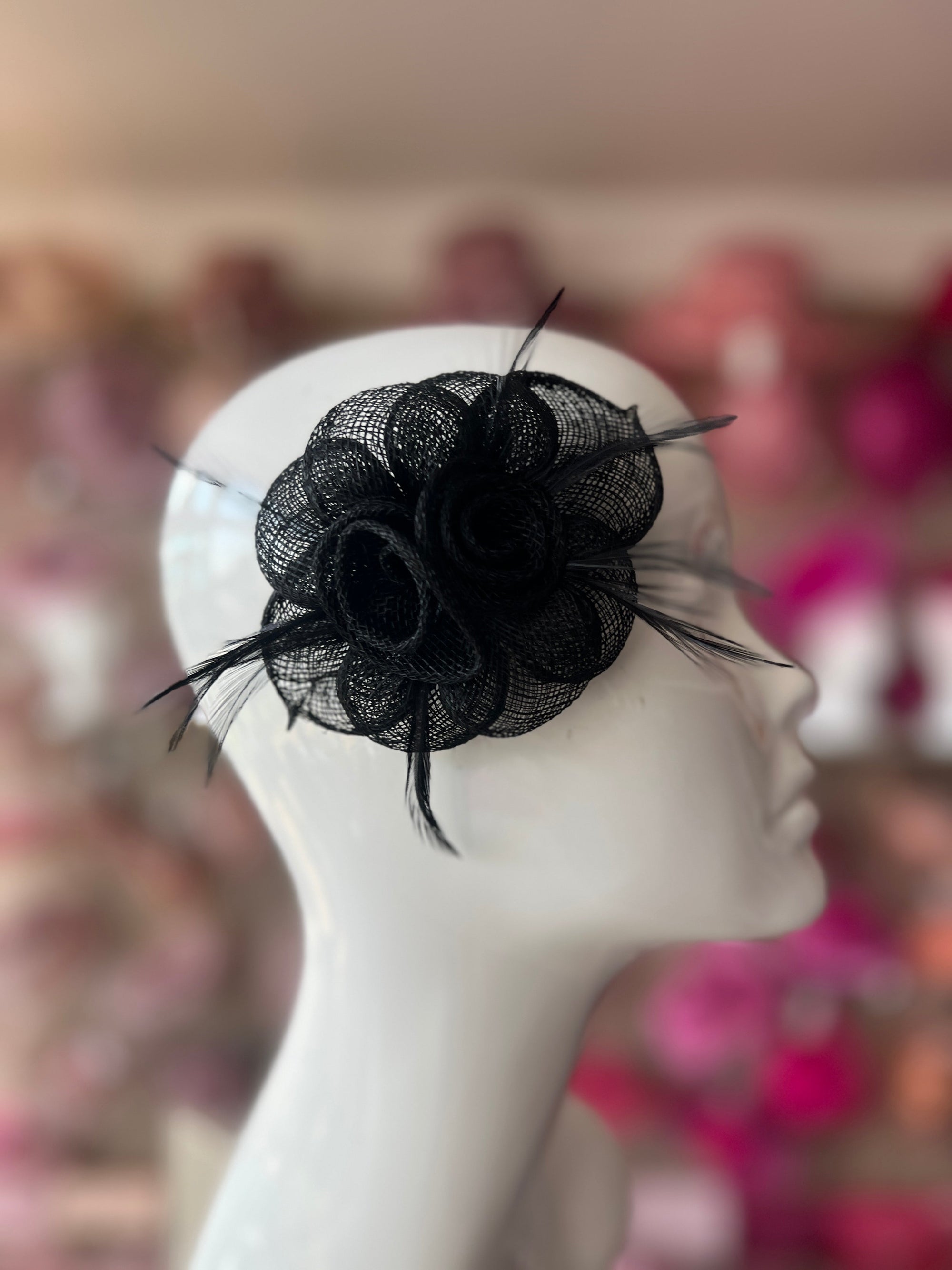 Small Black Fascinator Hair Clip With Wispy Feathers-Fascinators Direct