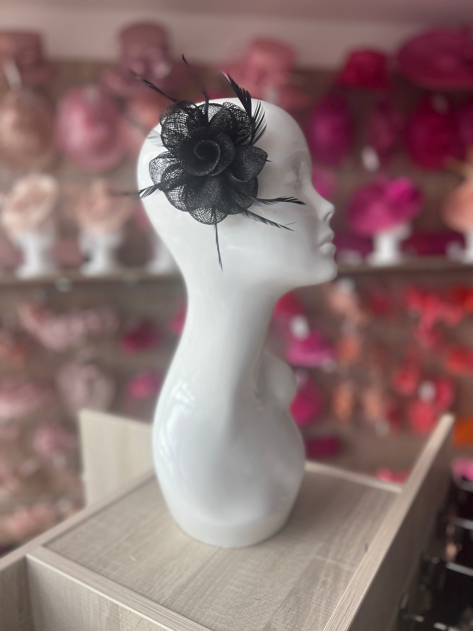 Small Black Flower Fascinator Hair Clip with Feathers-Fascinators Direct
