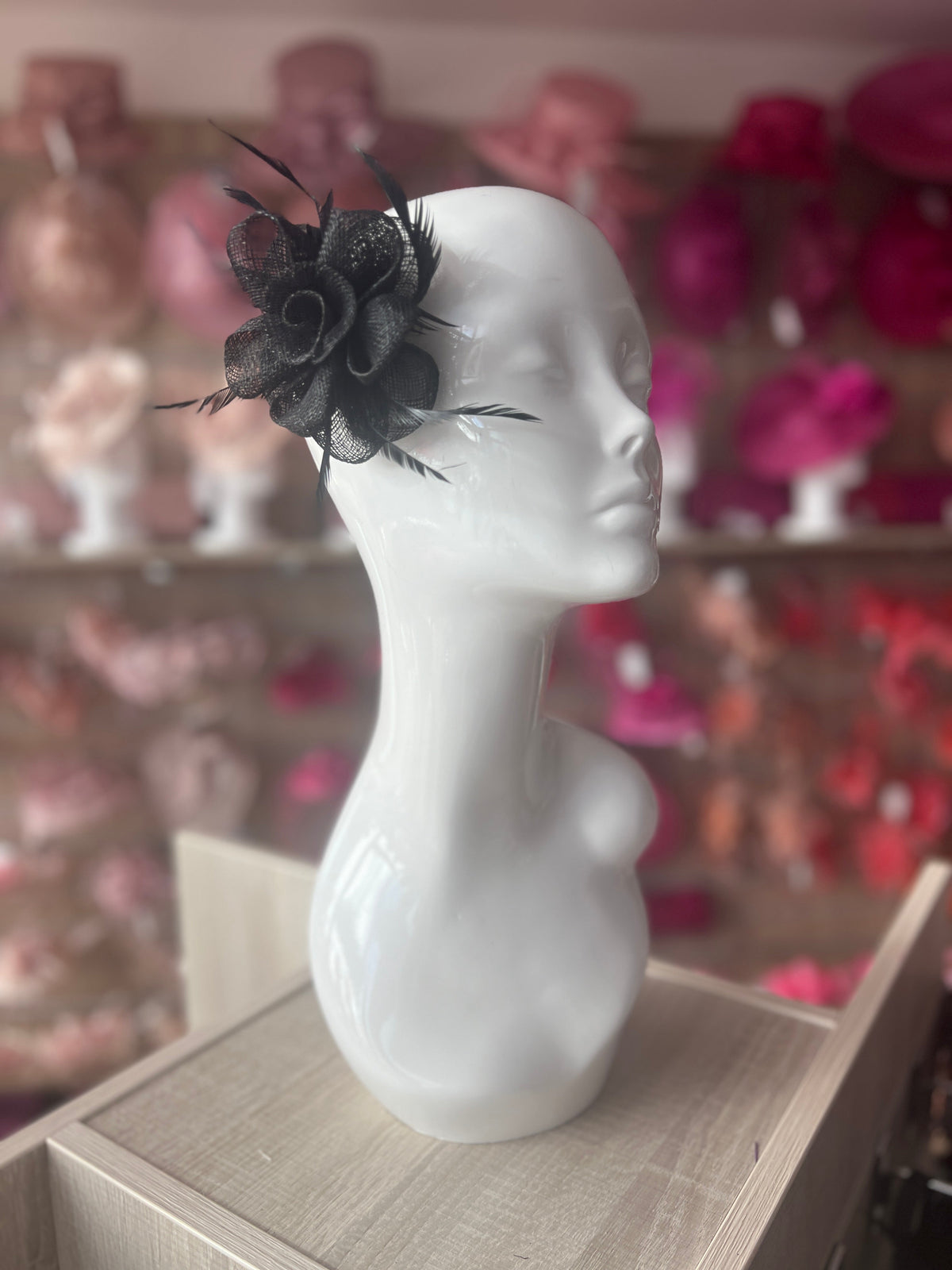 Small Black Flower Fascinator Hair Clip with Feathers-Fascinators Direct
