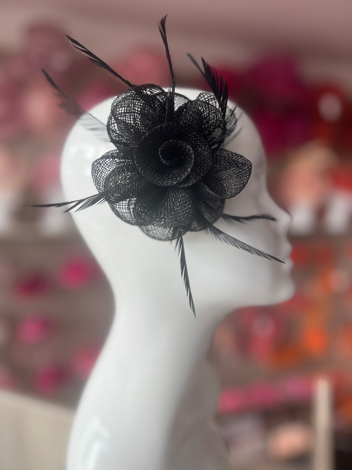 Small Black Flower Fascinator Hair Clip with Feathers-Fascinators Direct