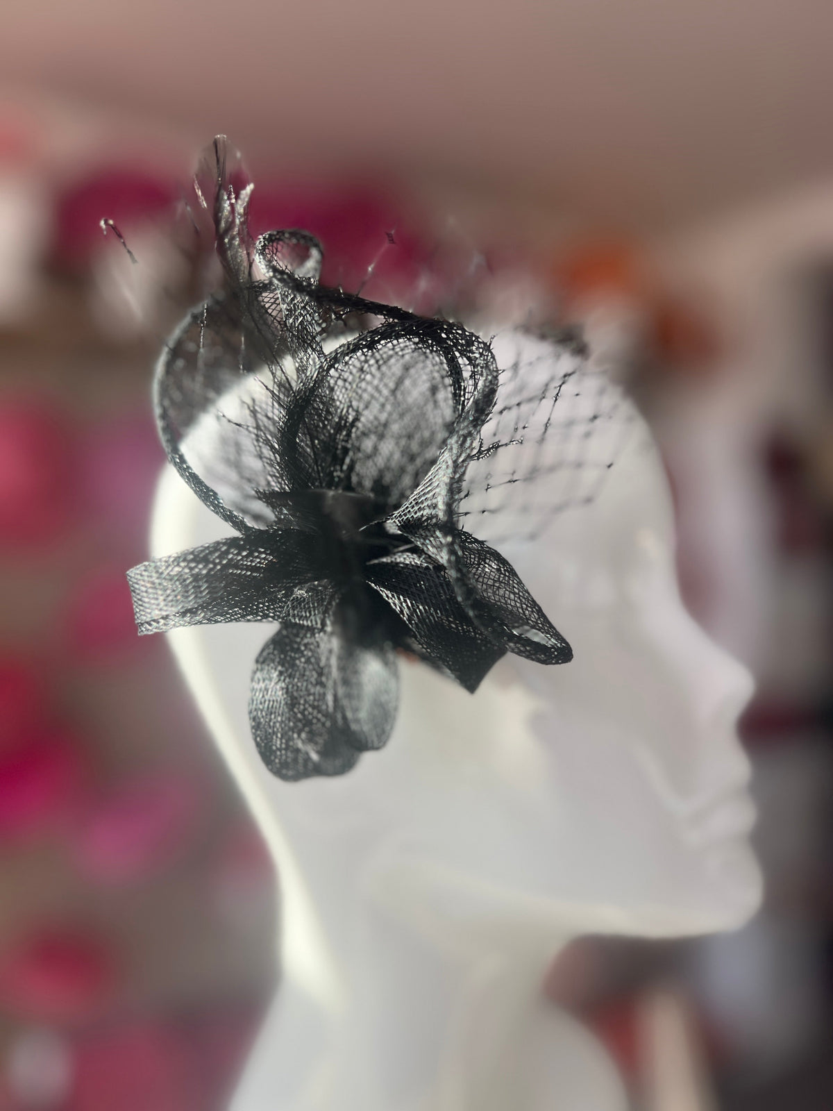 Small Black Hair Clip Fascinator With Netting &amp; Feathers-Fascinators Direct