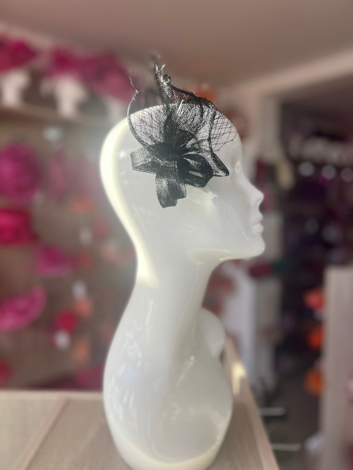 Small Black Hair Clip Fascinator With Netting &amp; Feathers-Fascinators Direct