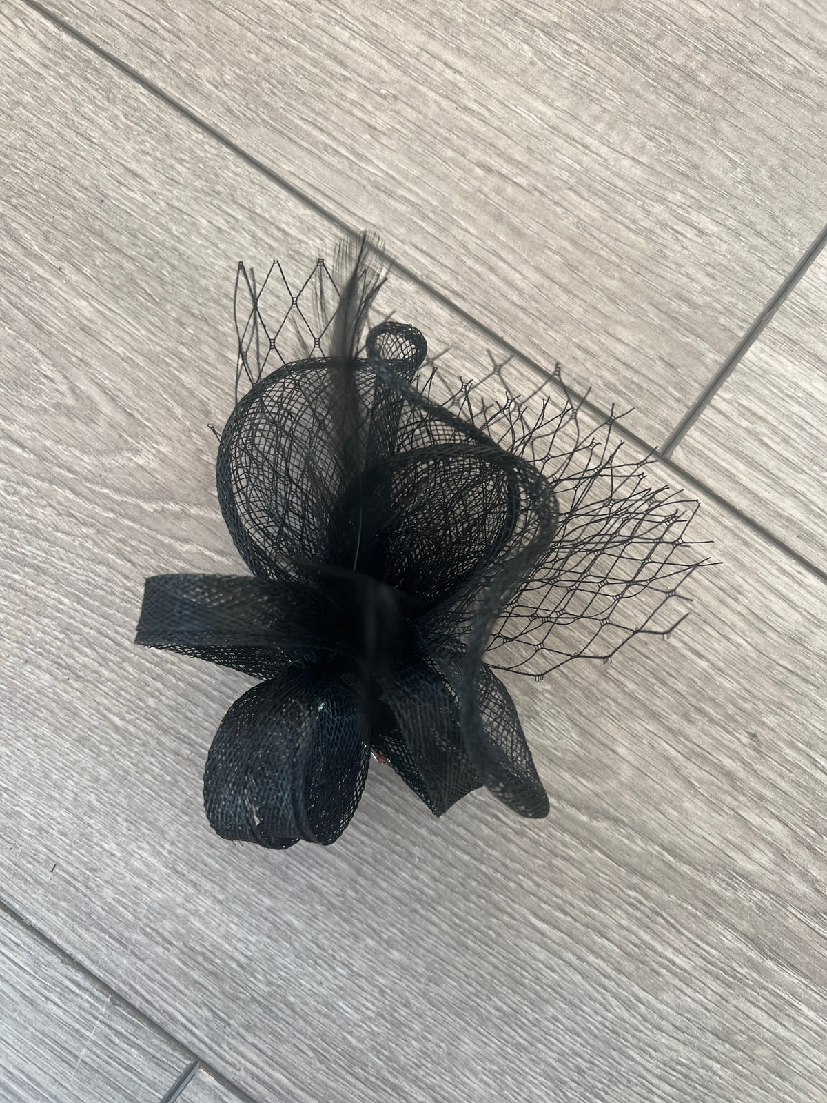 Small Black Hair Clip Fascinator With Netting &amp; Feathers-Fascinators Direct