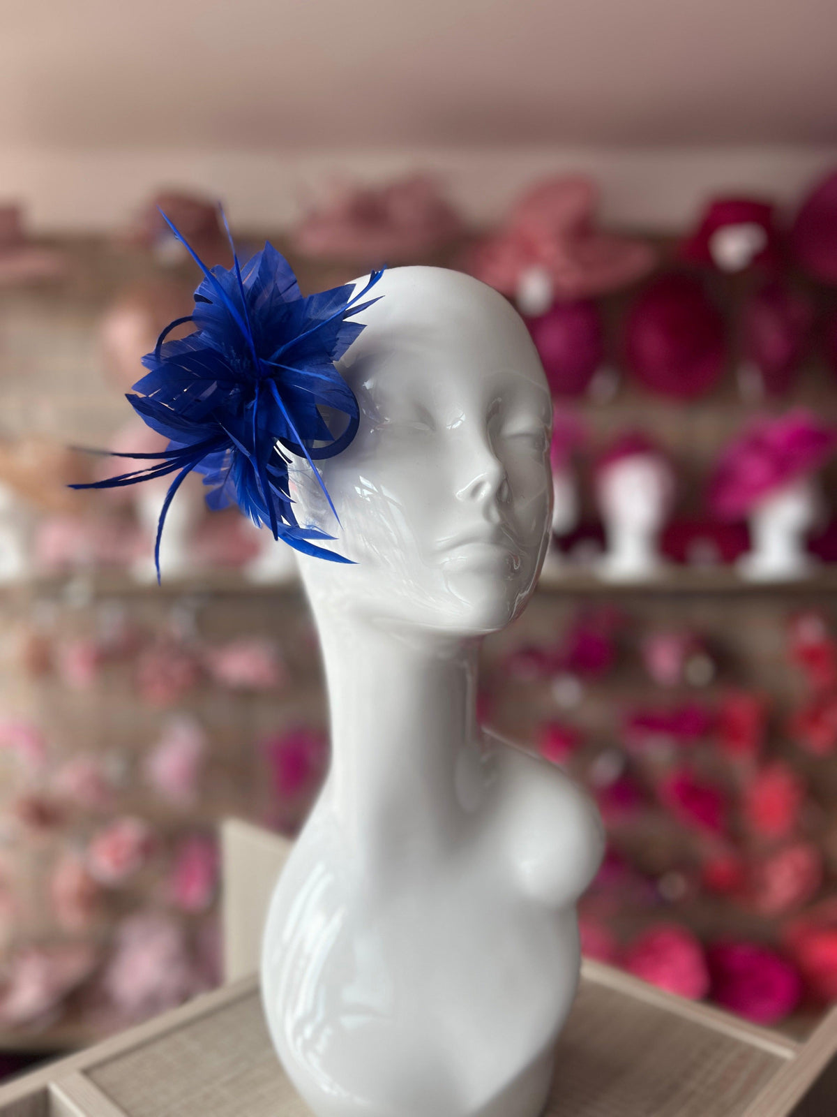 Small Blue Fascinator Clip with Feathers &amp; Satin Loops-Fascinators Direct
