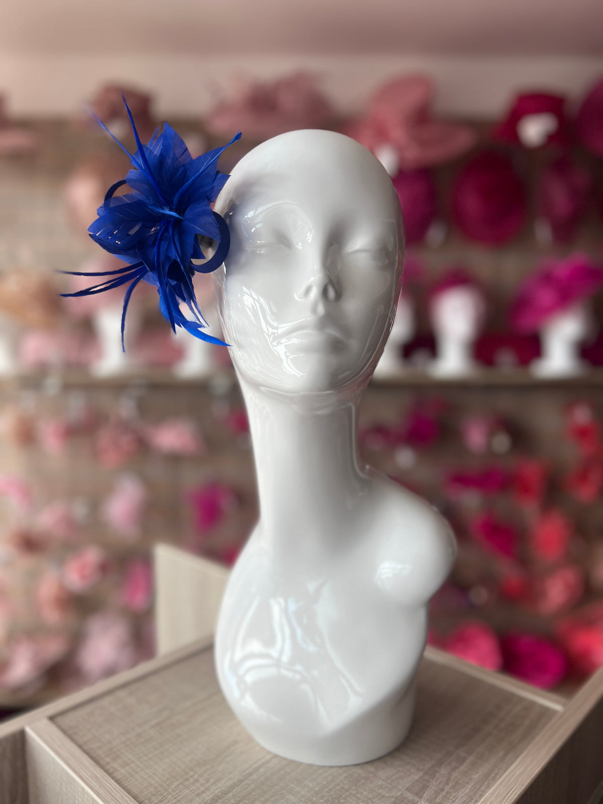 Small Blue Fascinator Clip with Feathers &amp; Satin Loops-Fascinators Direct