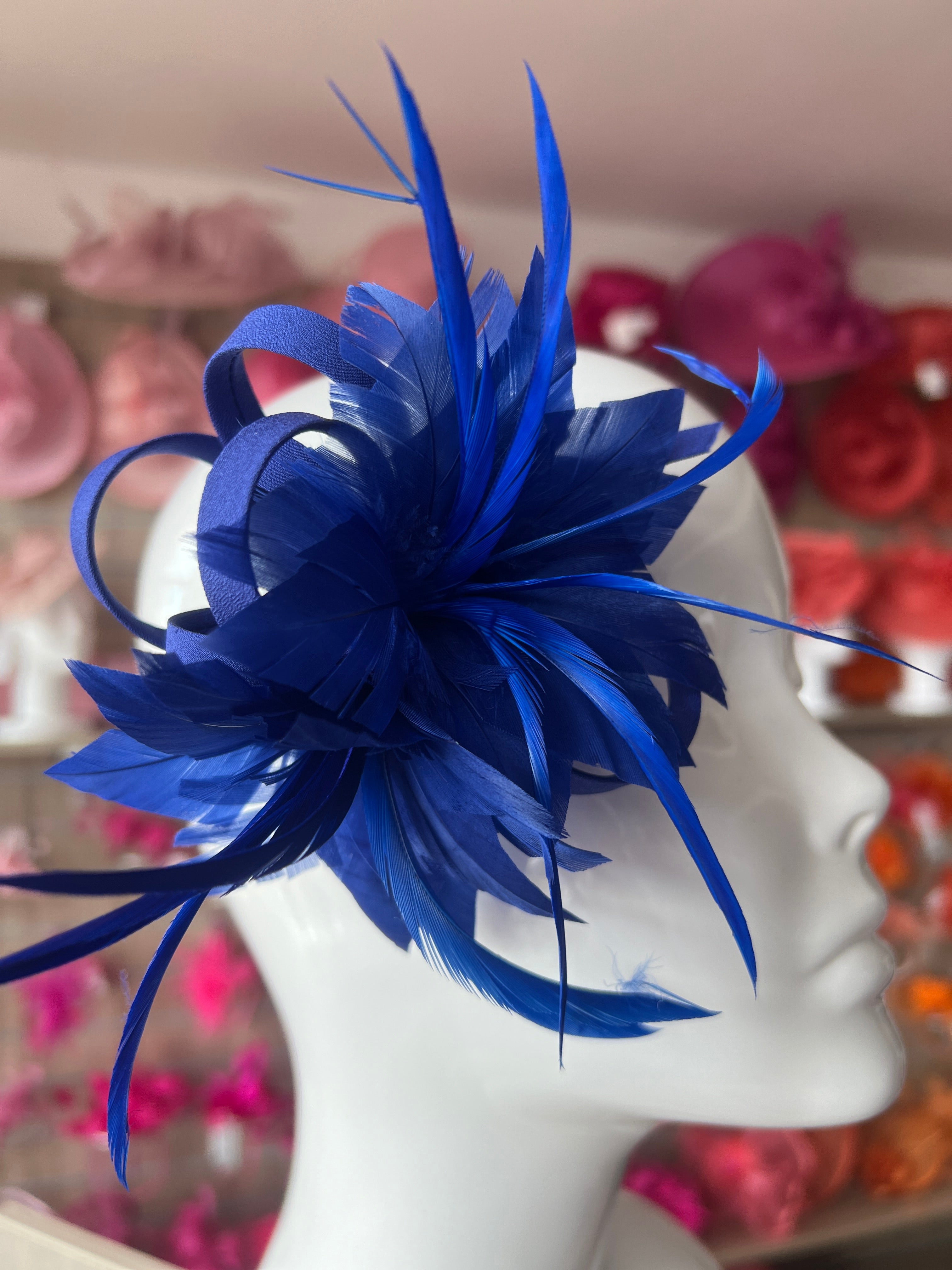 Baby Blue and White discount Feather Fascinator Hat - wedding, ladies day - choose any colour feathers & satin