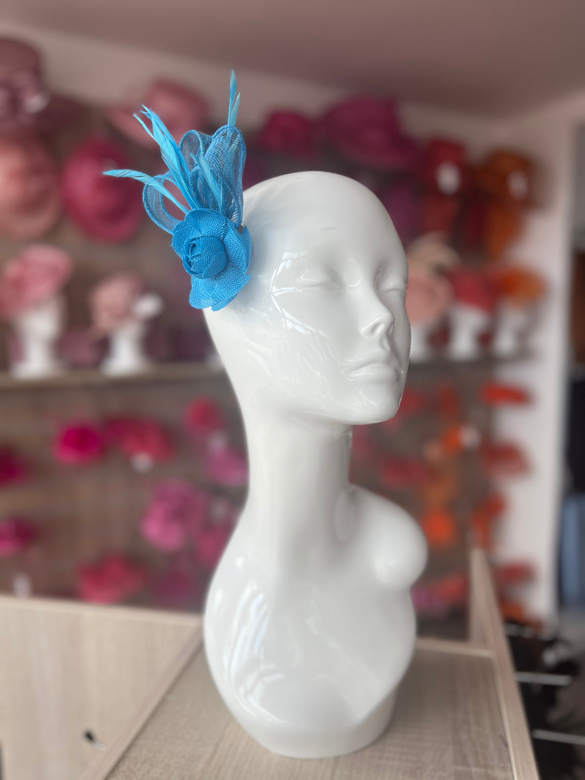 Small Blue Rose Flower Fascinator Clip with Feathers-Fascinators Direct