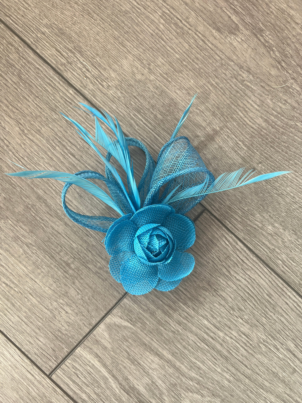 Small Blue Rose Flower Fascinator Clip with Feathers-Fascinators Direct