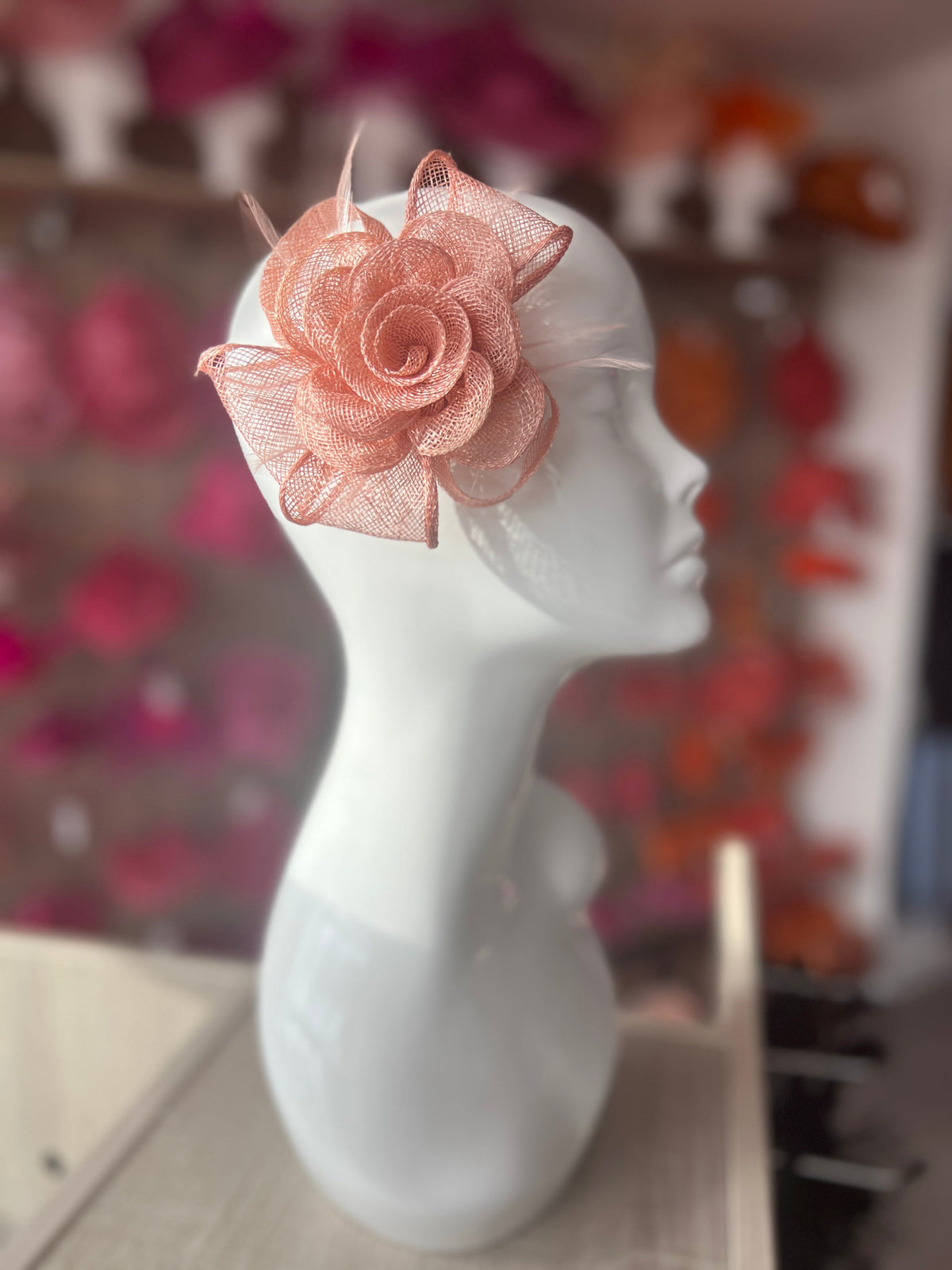 Small Blush Fascinator Clip with Bow &amp; Flower-Fascinators Direct