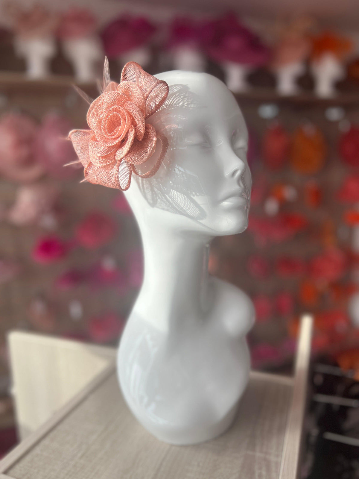 Small Blush Fascinator Clip with Bow &amp; Flower-Fascinators Direct