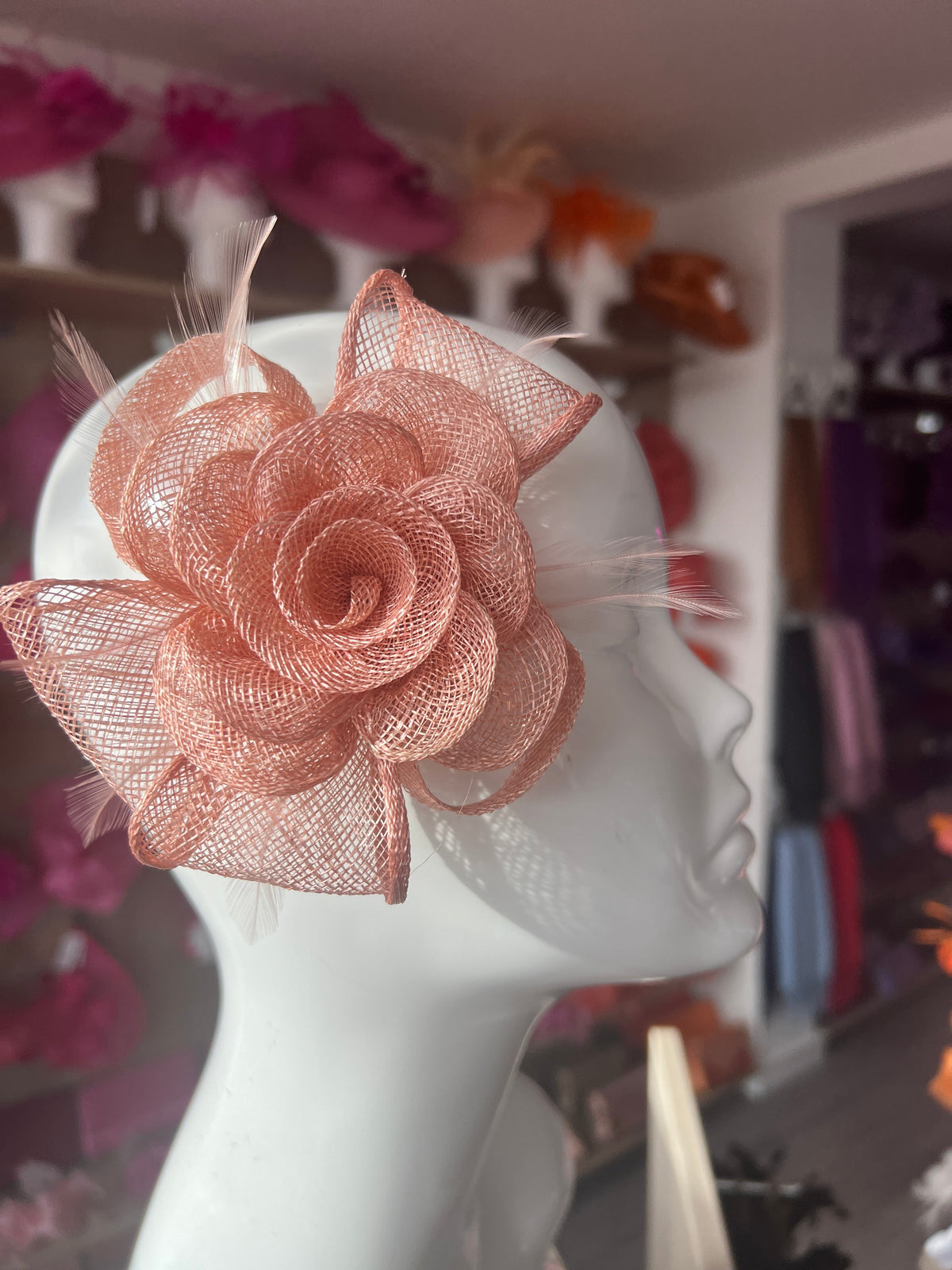 Small Blush Fascinator Clip with Bow &amp; Flower-Fascinators Direct