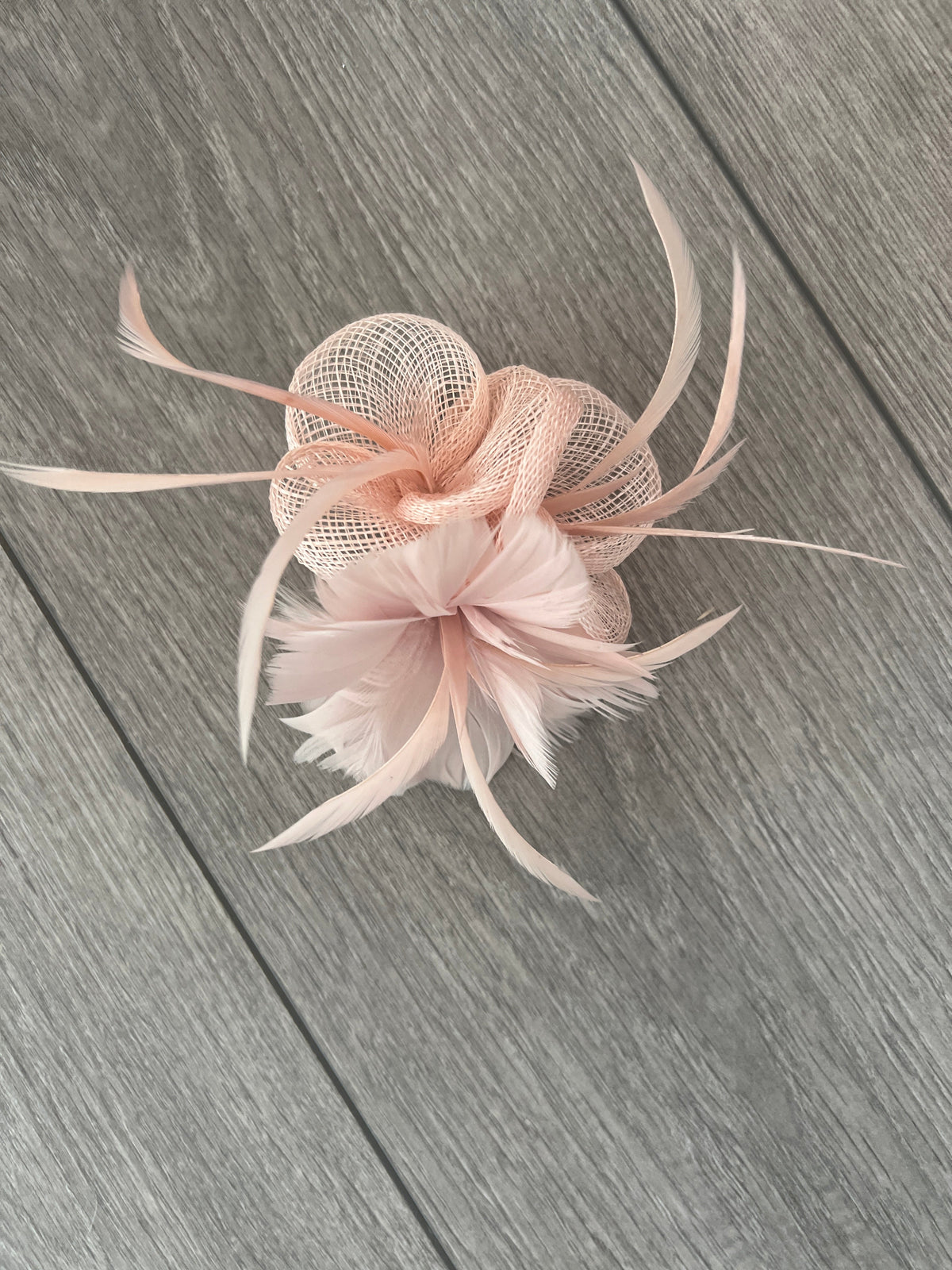 Small Blush Fascinator Clip with Feathers &amp; Sinamay Petals-Fascinators Direct