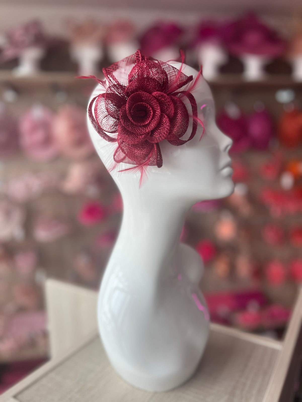 Small Burgundy Fascinator Clip with Bow &amp; Flower-Fascinators Direct