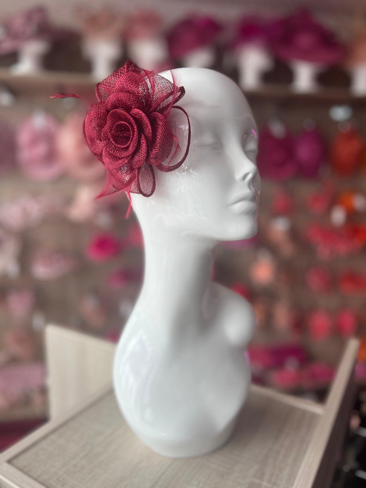 Small Burgundy Fascinator Clip with Bow &amp; Flower-Fascinators Direct