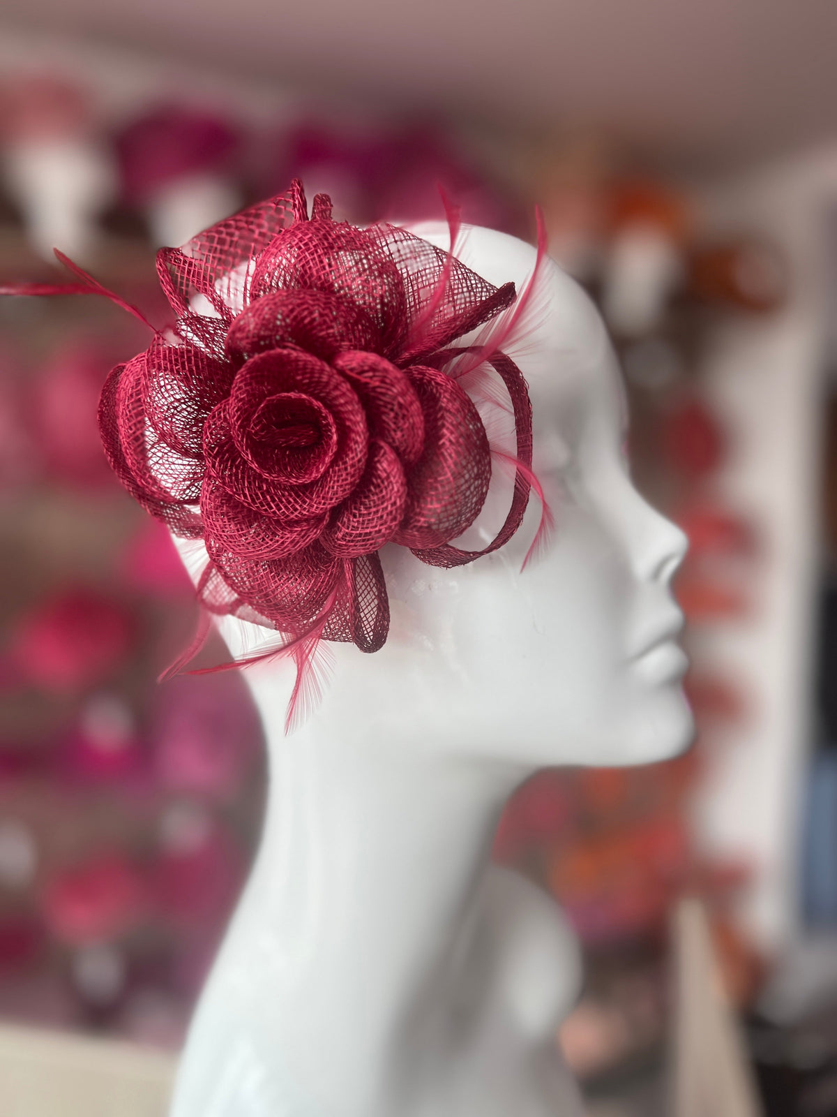 Small Burgundy Fascinator Clip with Bow &amp; Flower-Fascinators Direct