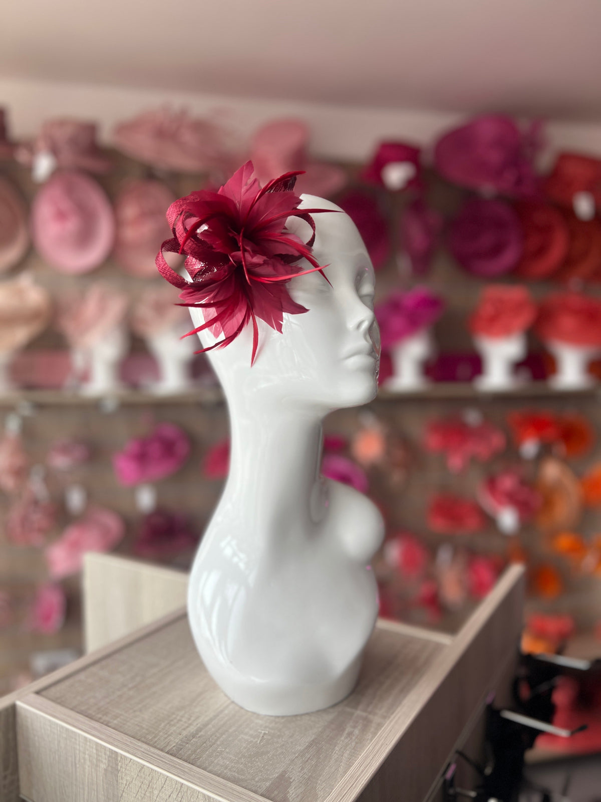 Small Burgundy Fascinator Clip with Feathers &amp; Loops-Fascinators Direct