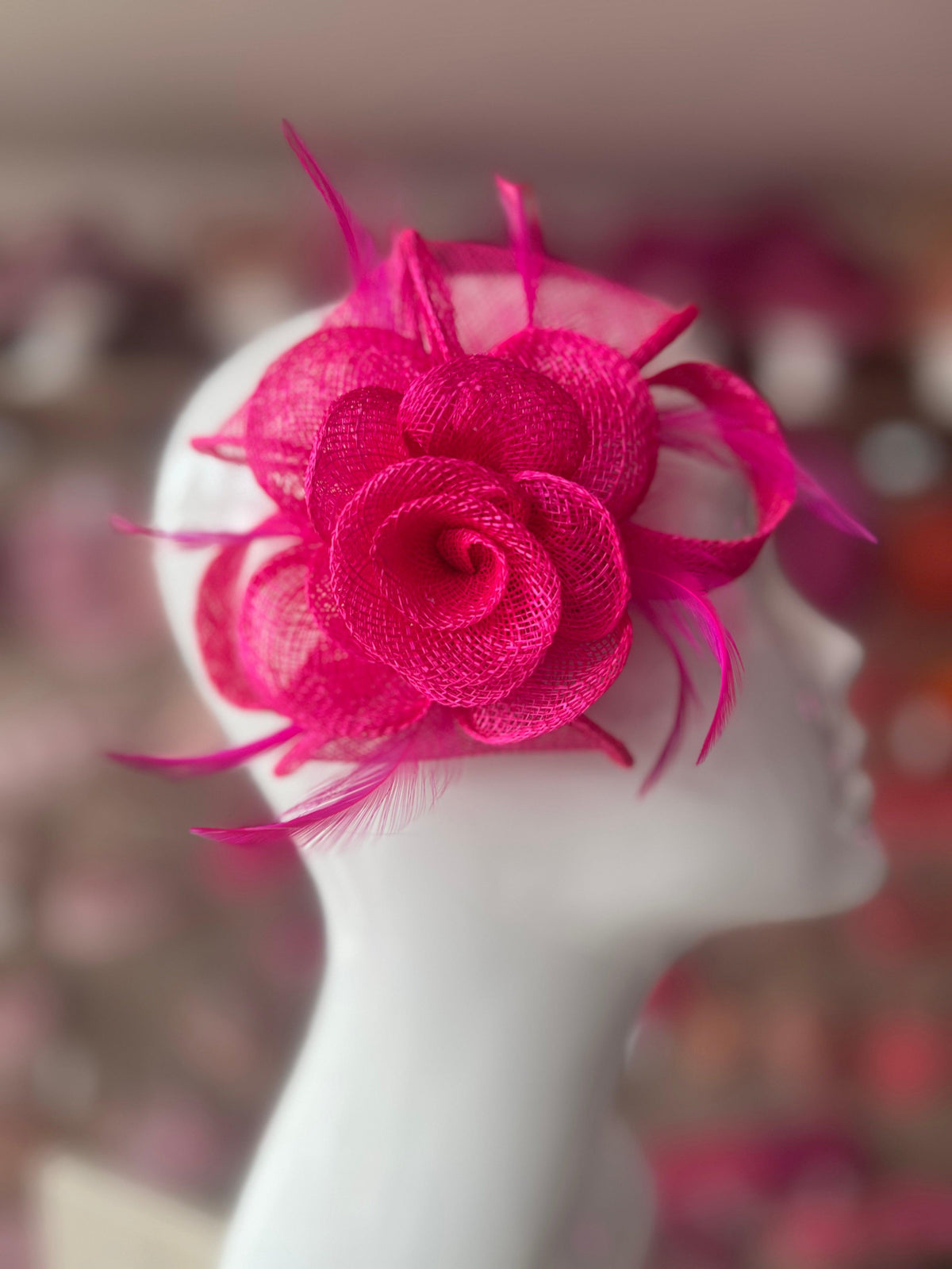 Small Cerise Pink Fascinator Clip with Bow &amp; Flower-Fascinators Direct