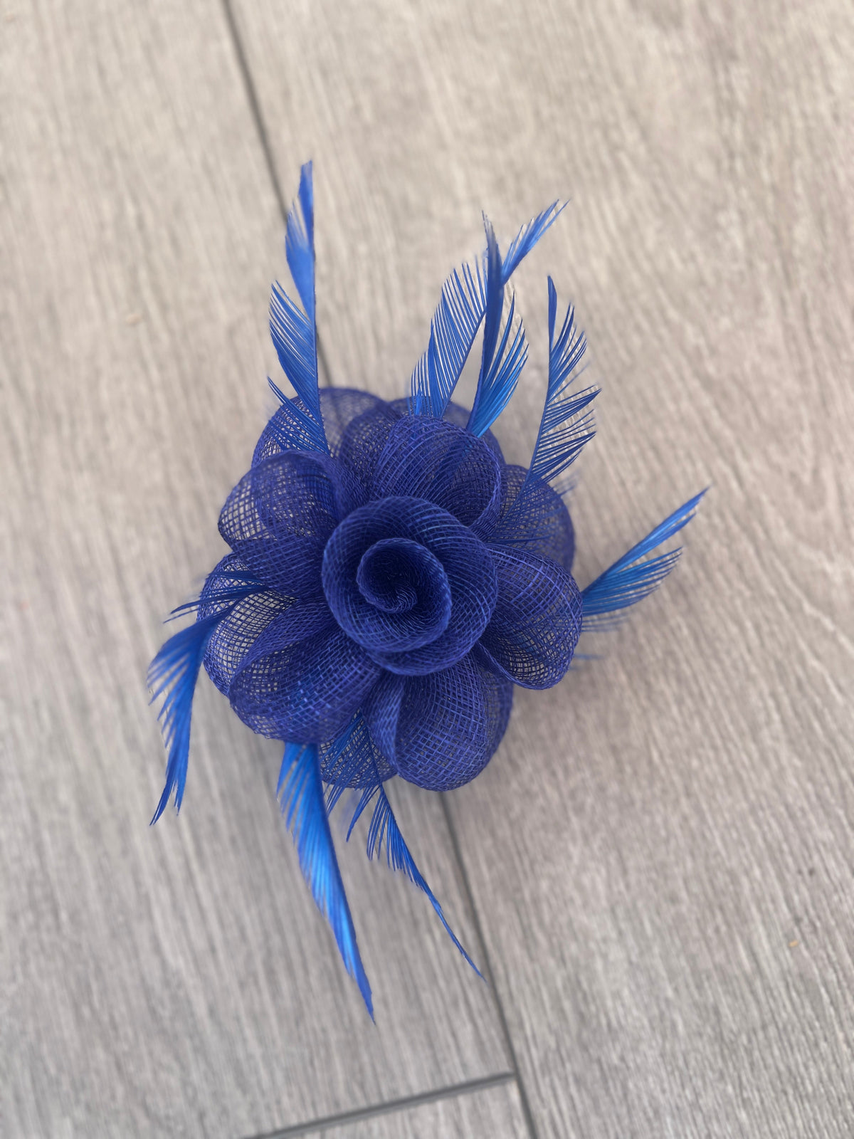 Small Cobalt Blue Flower Fascinator Hair Clip with Feathers-Fascinators Direct