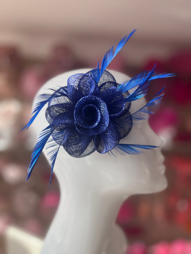 Teal Blue Fascinator Net and Feather on a Clip ,weddings, Races, Prom Teal Blue Fascinator Net and Feather on a Clip ,weddings, Races, Prom