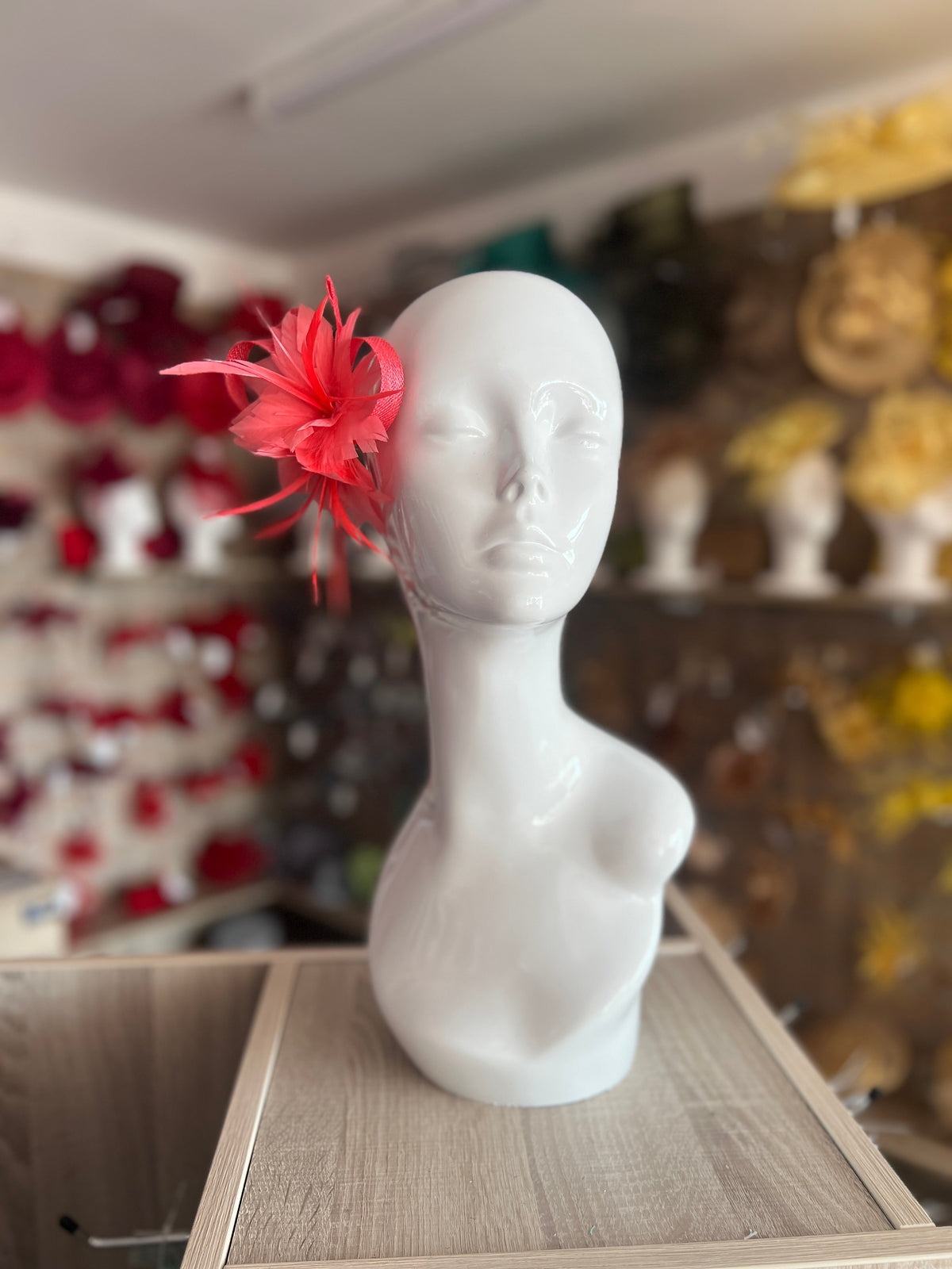 Small Coral Fascinator Clip with Feathers &amp; Loops-Fascinators Direct