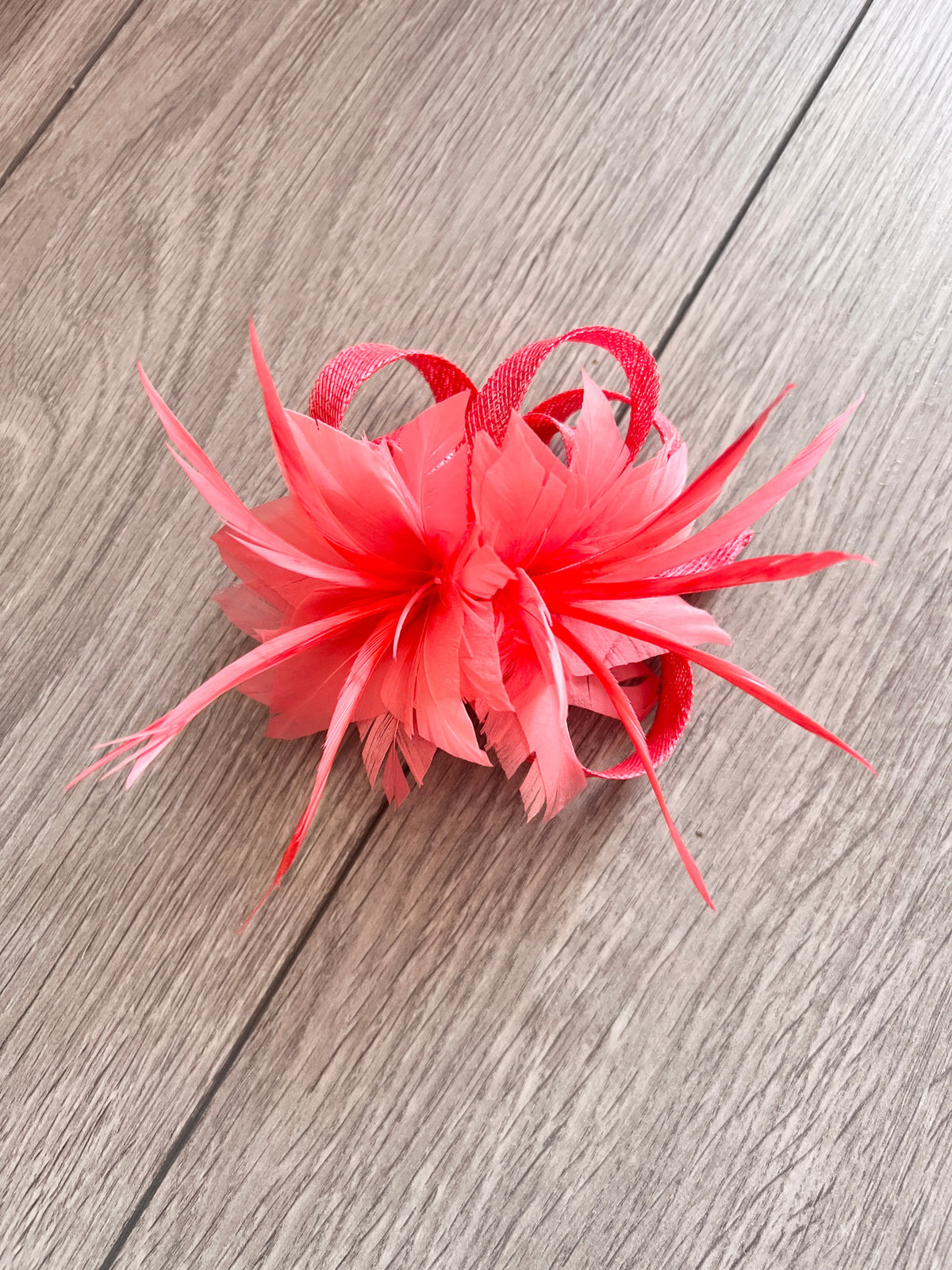 Small Coral Fascinator Clip with Feathers &amp; Loops-Fascinators Direct