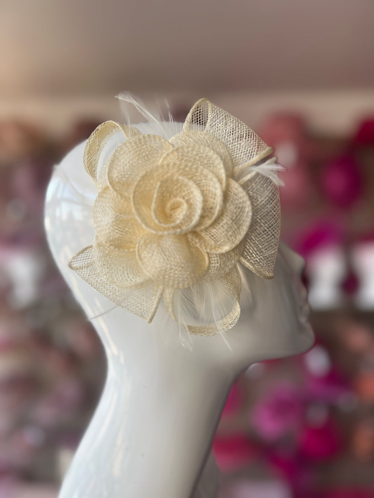 Small Cream Fascinator Clip With Bow &amp; Flower-Fascinators Direct