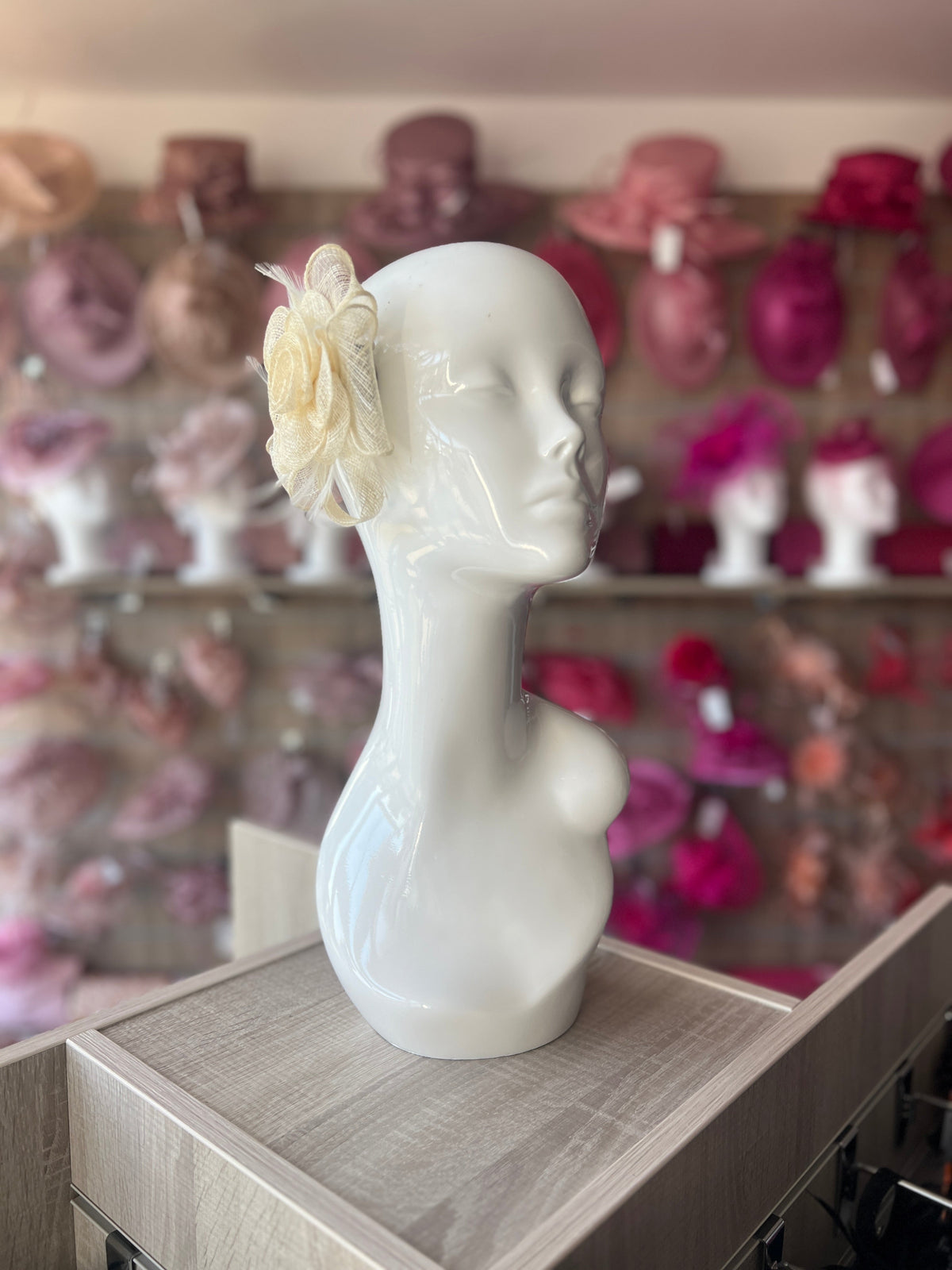 Small Cream Fascinator Clip With Bow &amp; Flower-Fascinators Direct