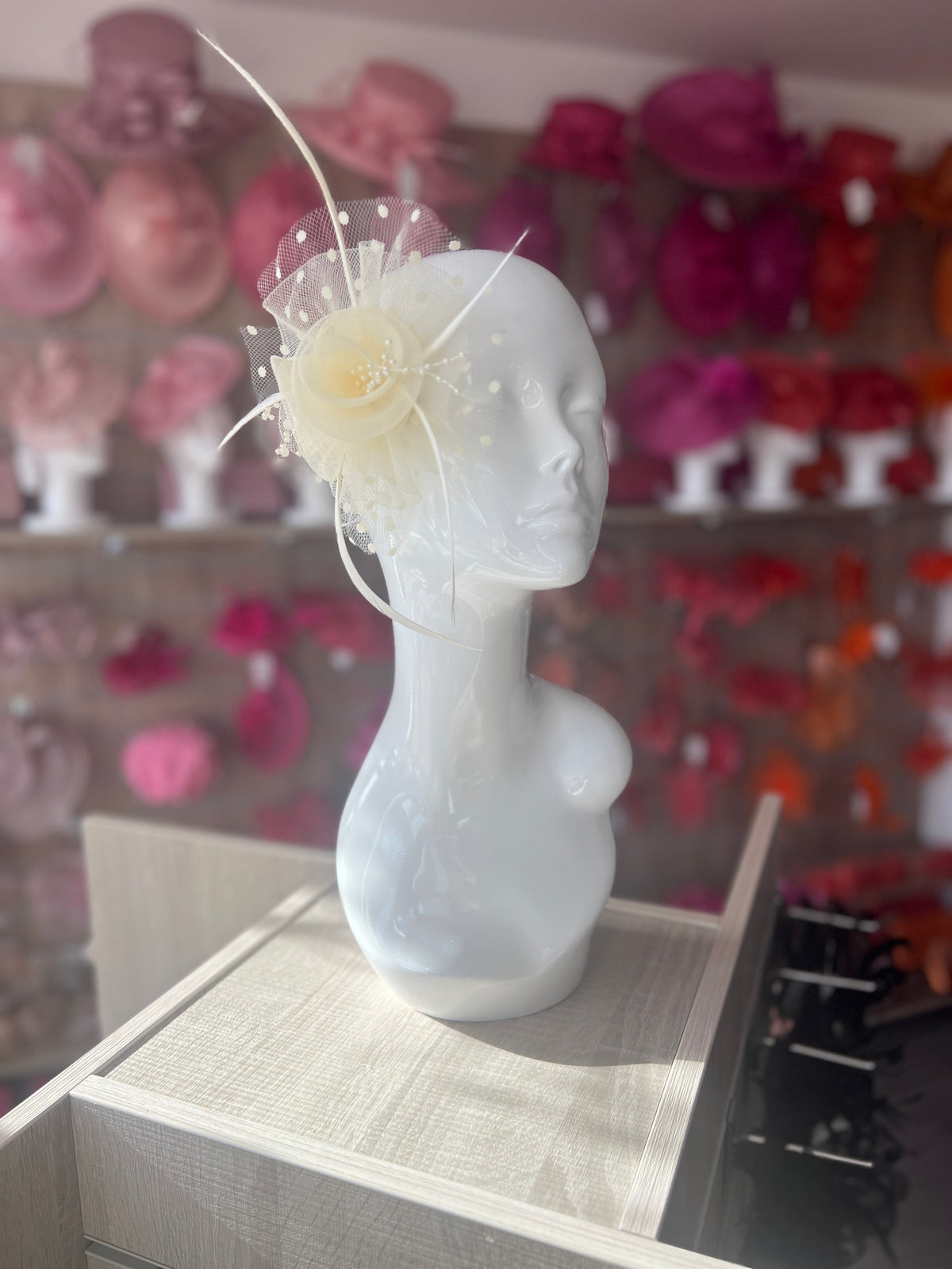 Small Cream Fascinator Clip With Poka Dots-Fascinators Direct