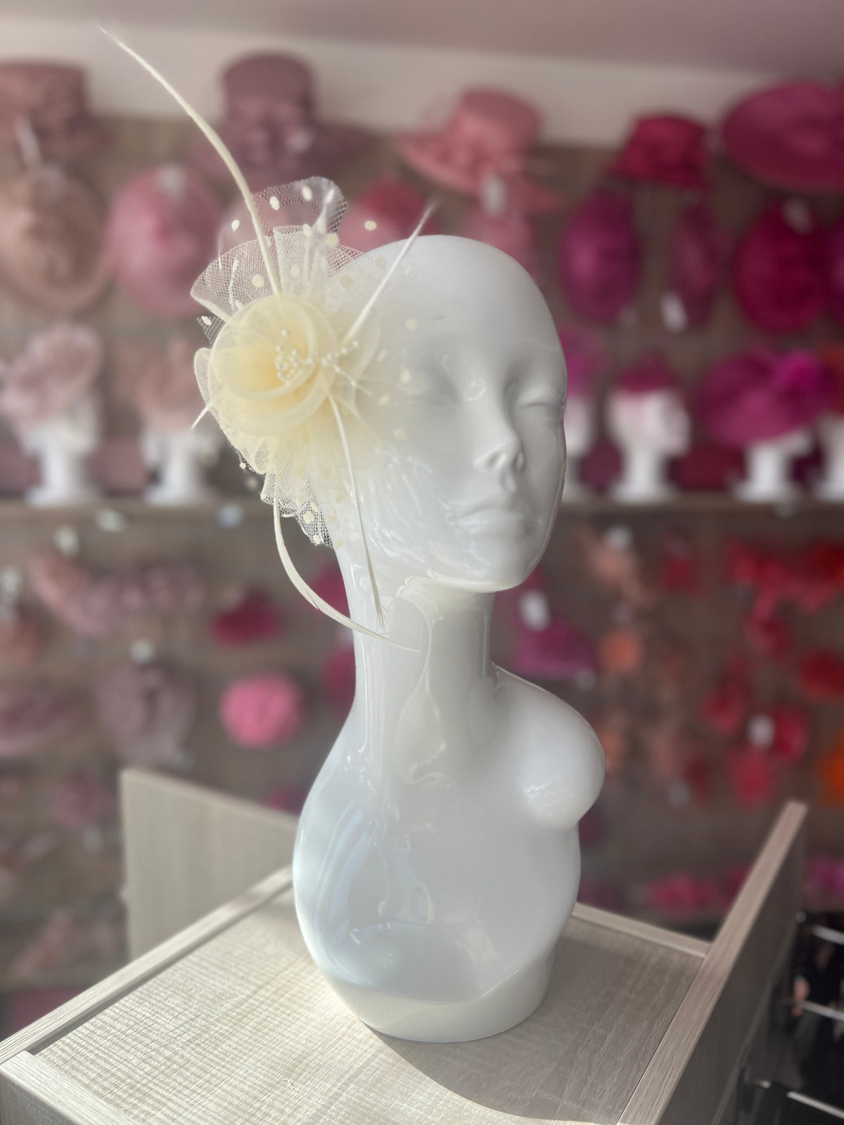 Small Cream Fascinator Clip With Poka Dots-Fascinators Direct