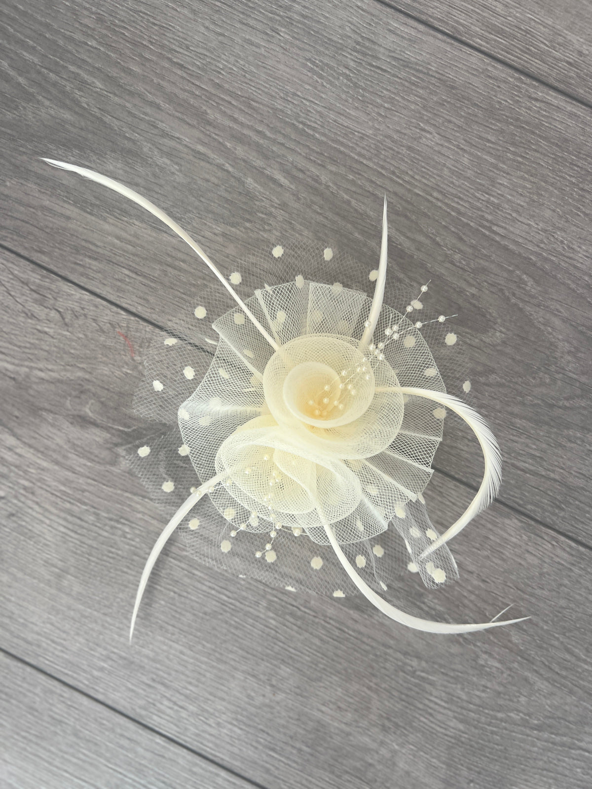 Small Cream Fascinator Clip With Poka Dots-Fascinators Direct