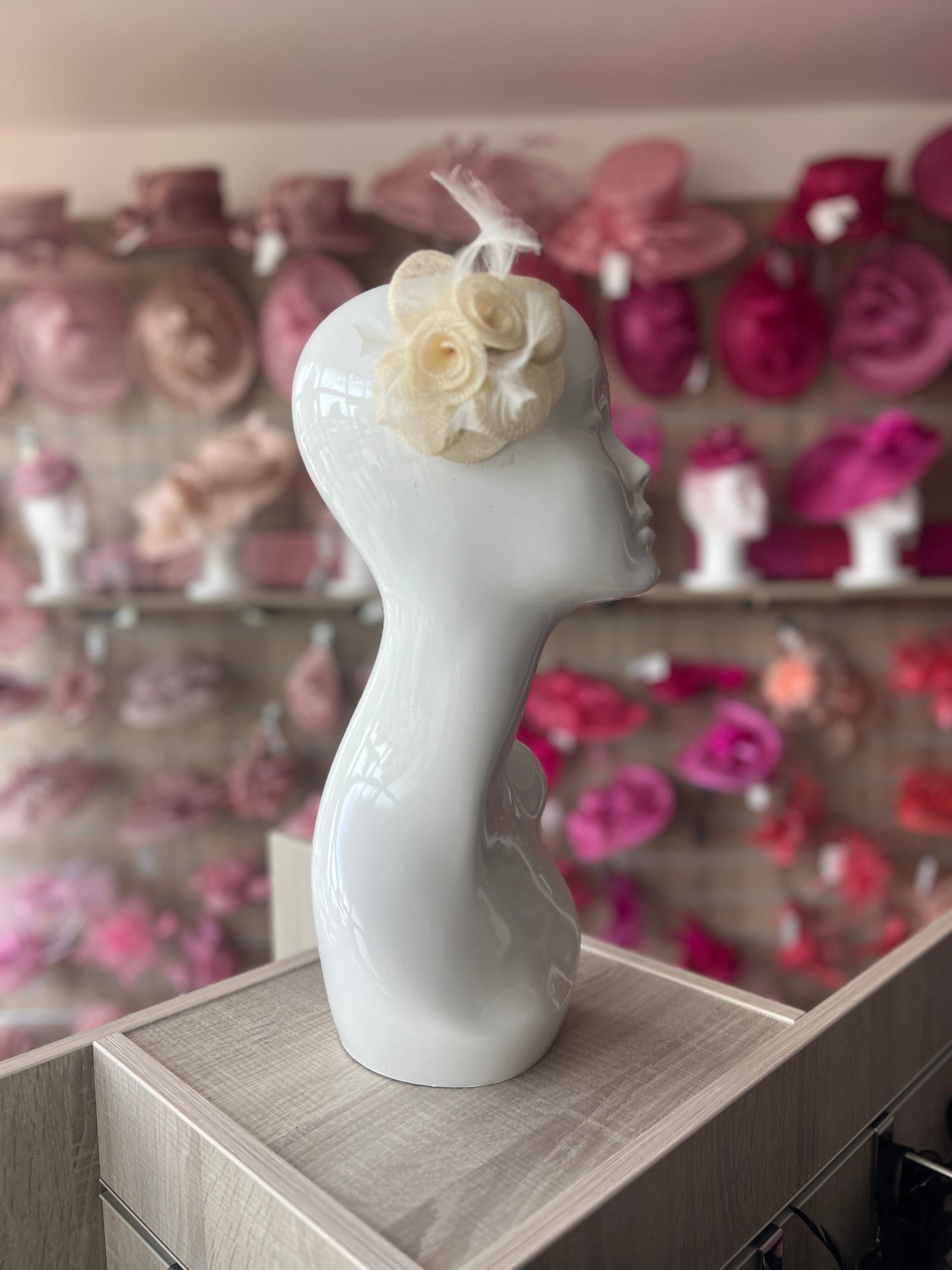 Small Cream Fascinator Hair Clip with Wispy Feathers-Fascinators Direct