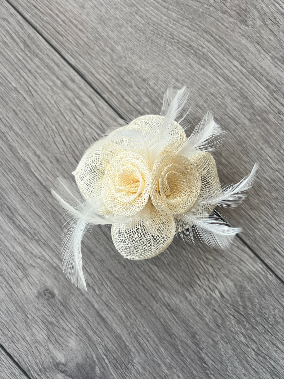 Small Cream Fascinator Hair Clip with Wispy Feathers-Fascinators Direct