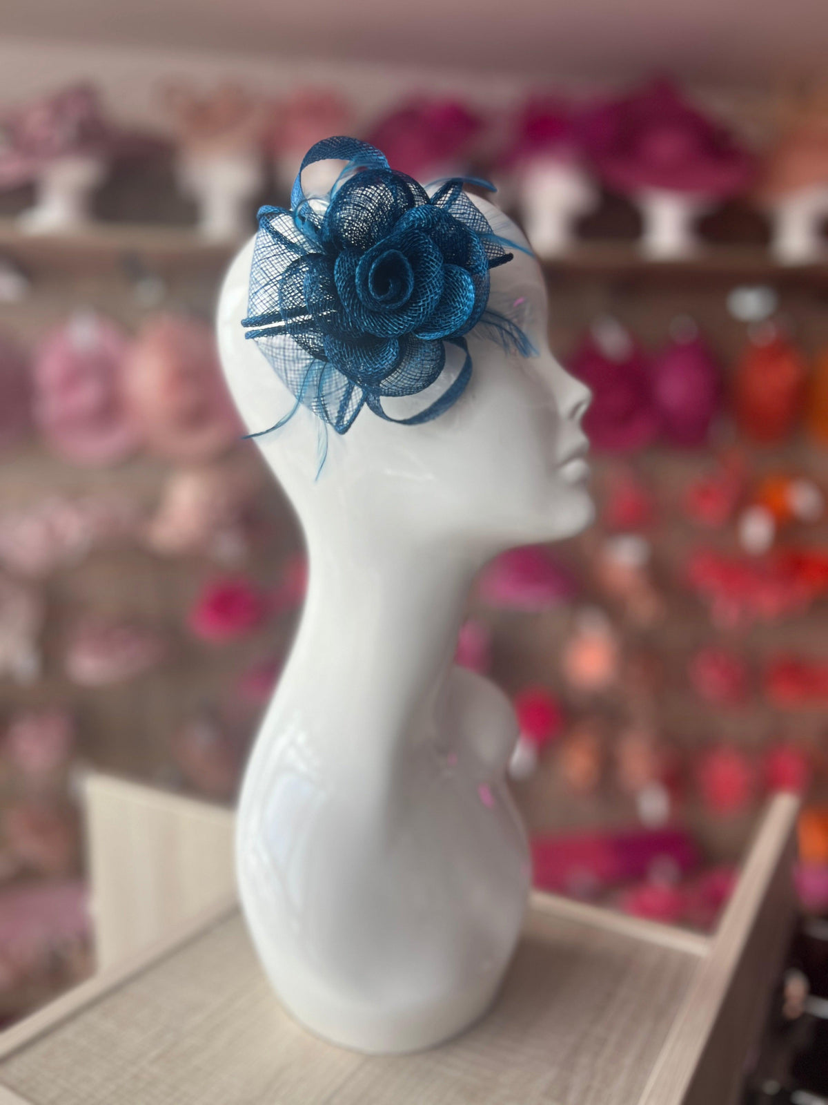 Small Dark Blue Fascinator Clip with Bow &amp; Flower-Fascinators Direct