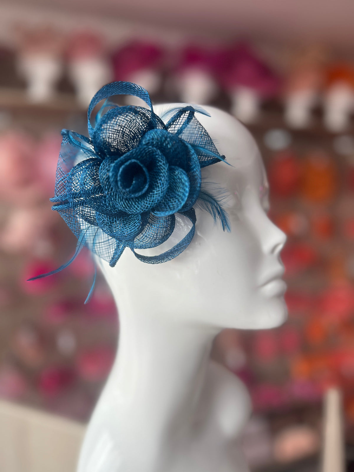 Small Dark Blue Fascinator Clip with Bow &amp; Flower-Fascinators Direct