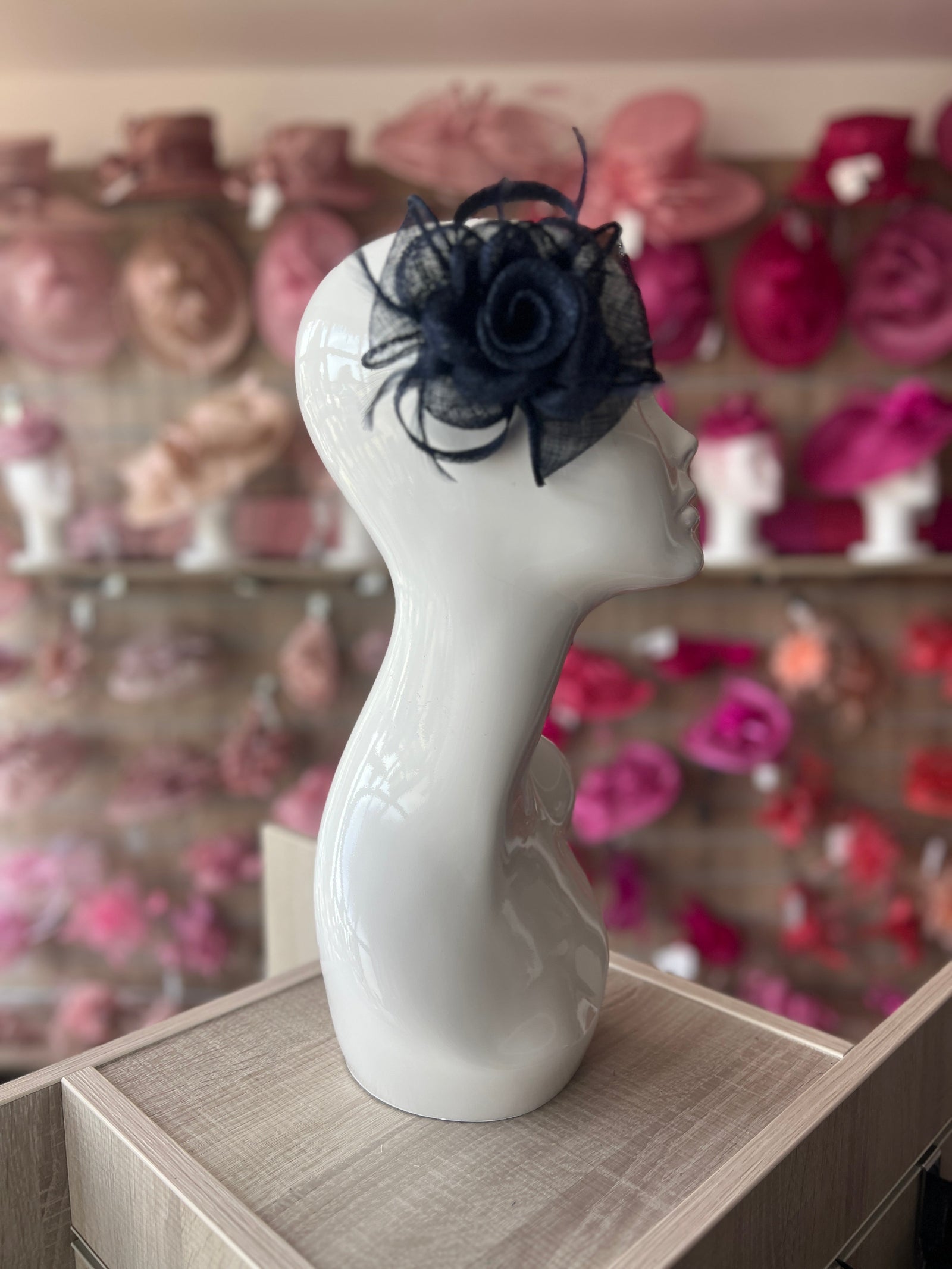 Small Dark Navy Fascinator Clip with Bow & Flower-Fascinators Direct