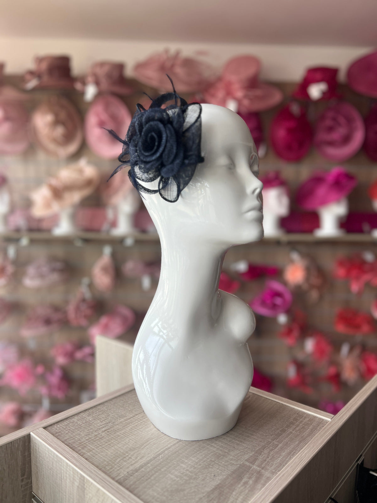 Small Dark Navy Fascinator Clip with Bow &amp; Flower-Fascinators Direct