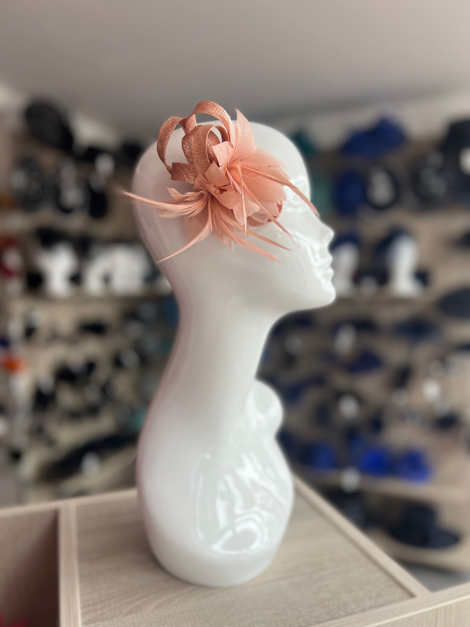 Small Dusky Pink Fascinator Clip with Feathers & Loops-Fascinators Direct