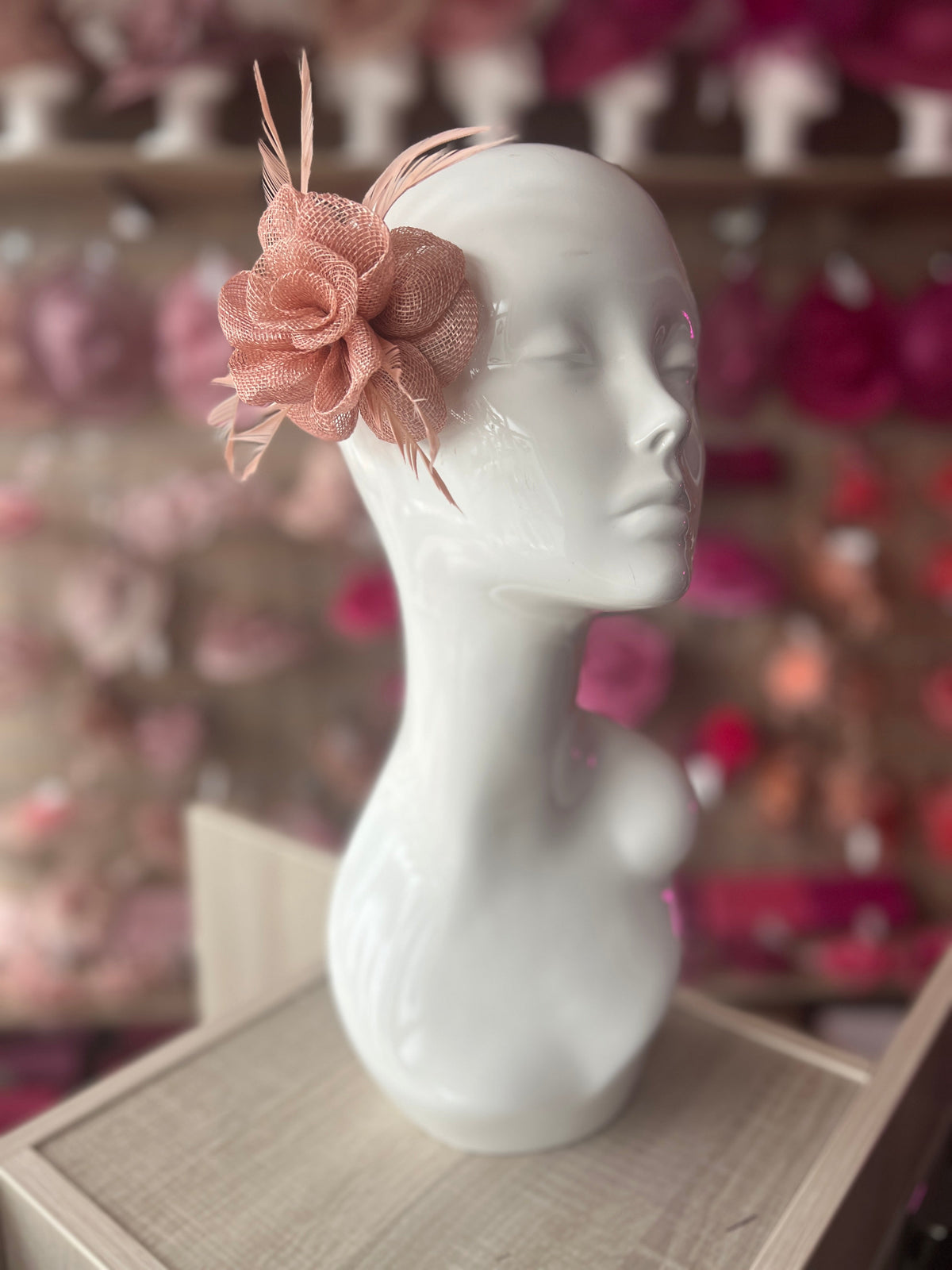 Small Dusky Pink Flower Fascinator Hair Clip with Feathers-Fascinators Direct