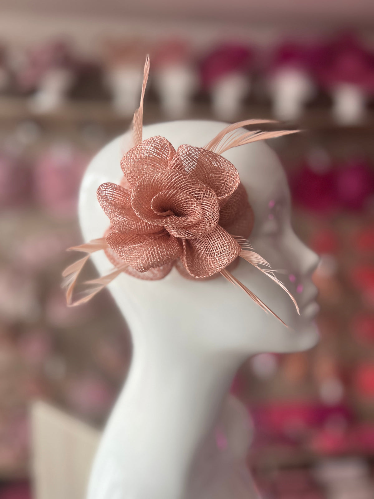 Small Dusky Pink Flower Fascinator Hair Clip with Feathers-Fascinators Direct